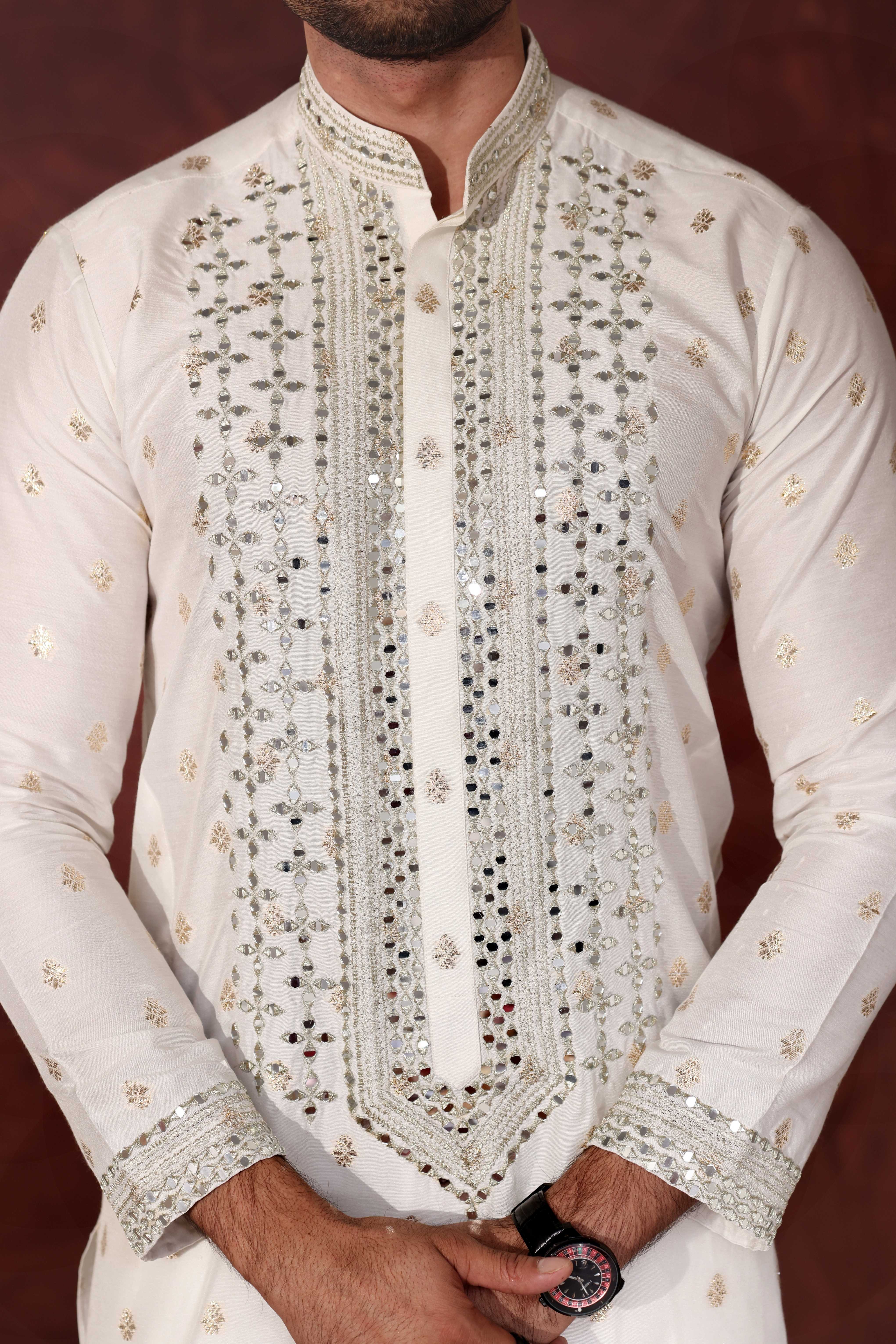 MR 90 White Mirror Work Kurta