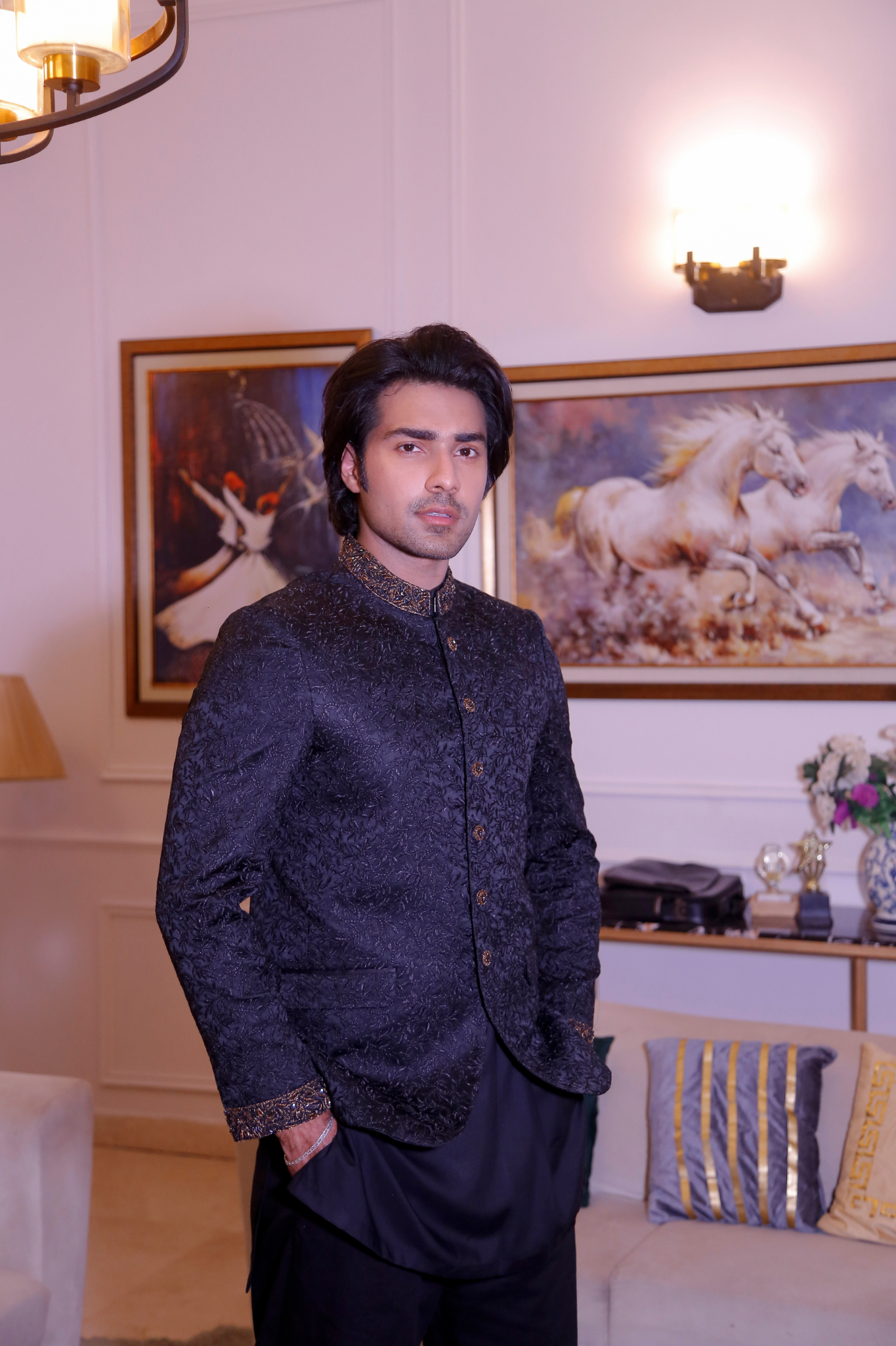 ER PC 3015 Navy Blue Hand Work Prince Coat