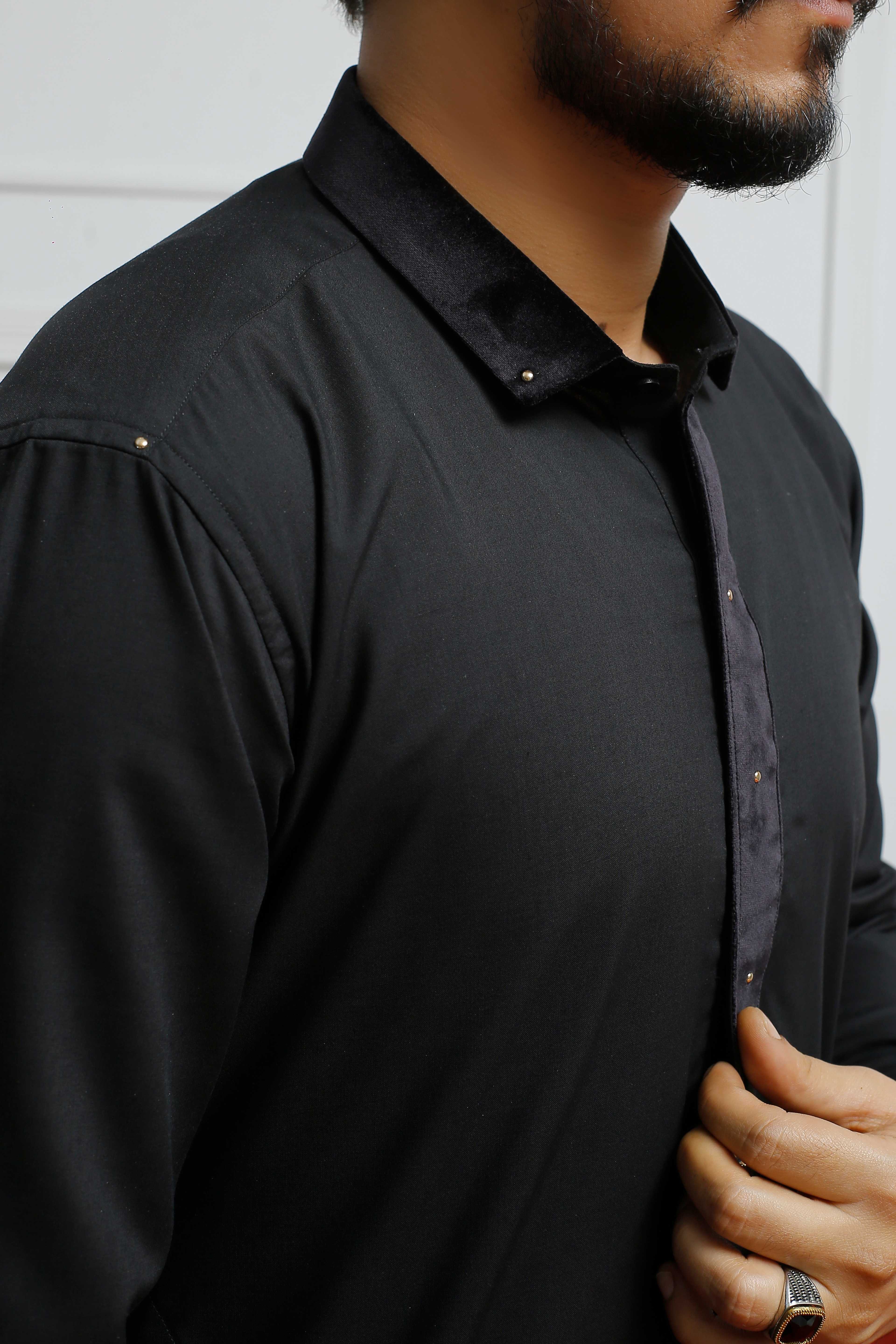 ER 808 Shining Black Executive Shalwar Kameez