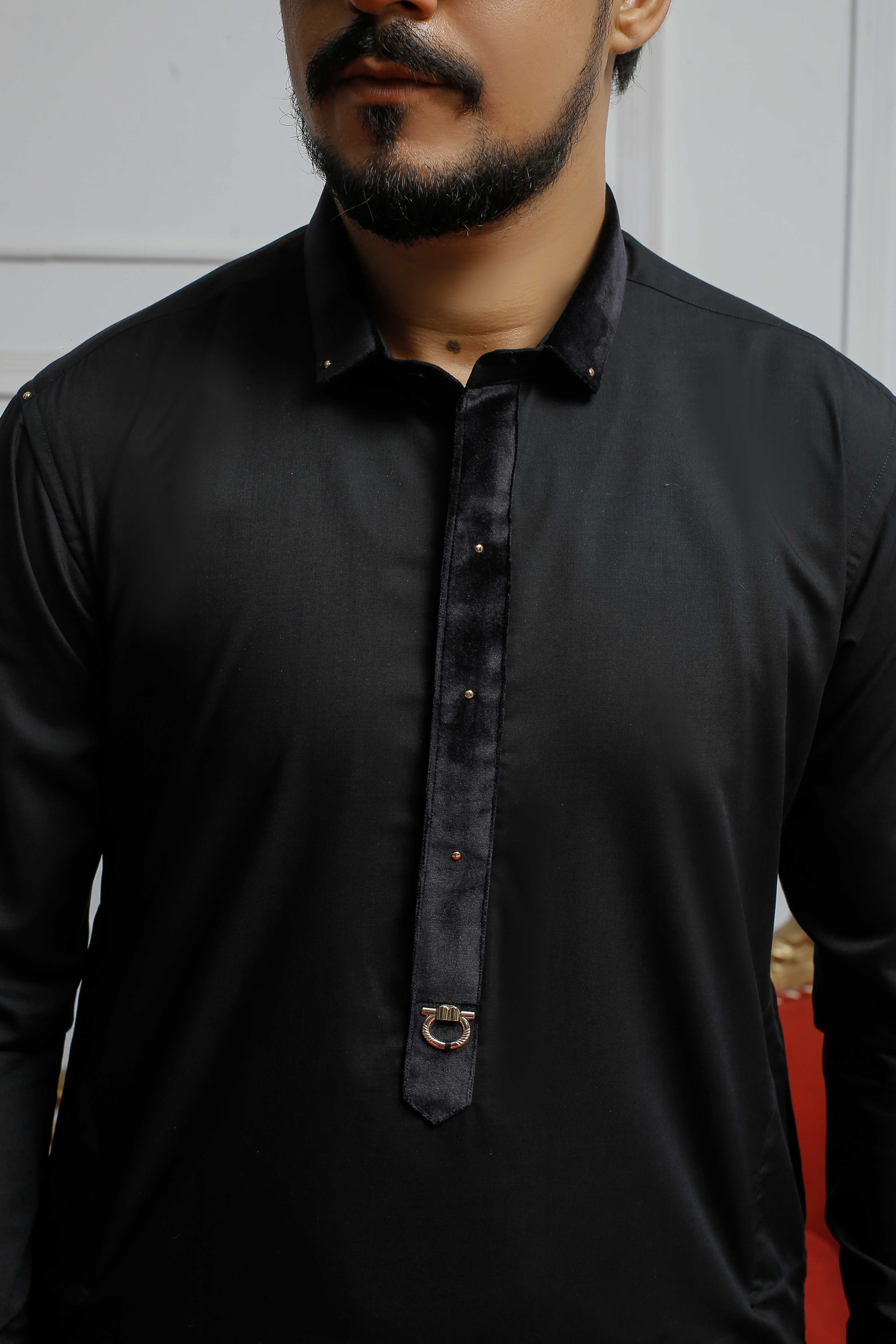 ER 808 Shining Black Executive Shalwar Kameez