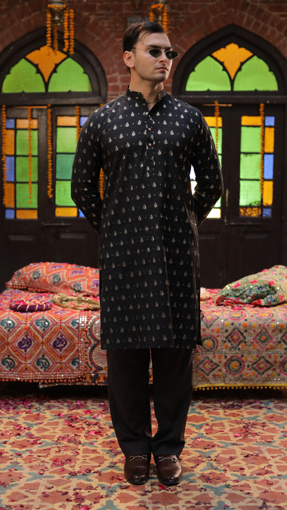 MR 71 Black Mirror Work Kurta