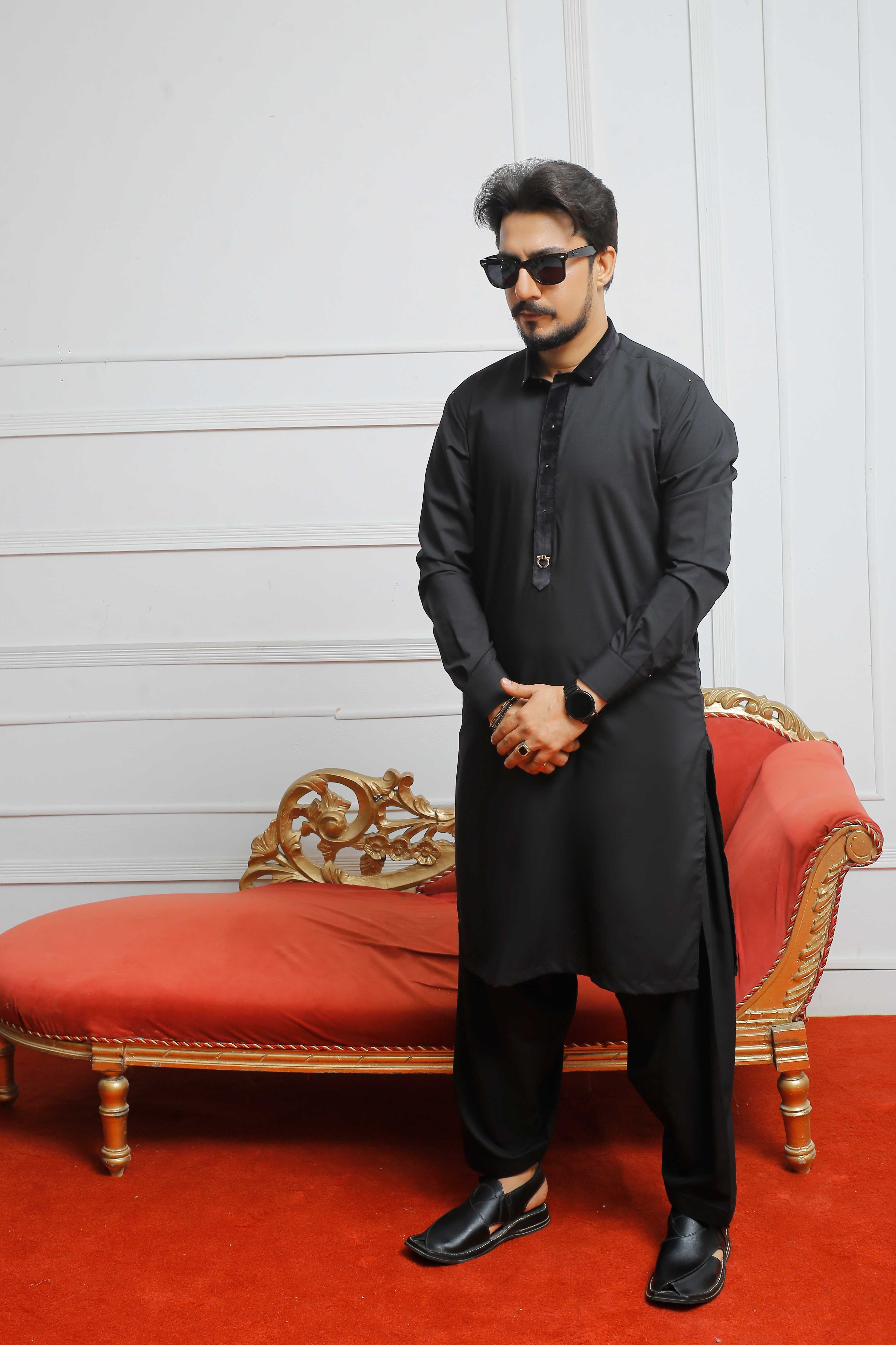 ER 808 Shining Black Executive Shalwar Kameez