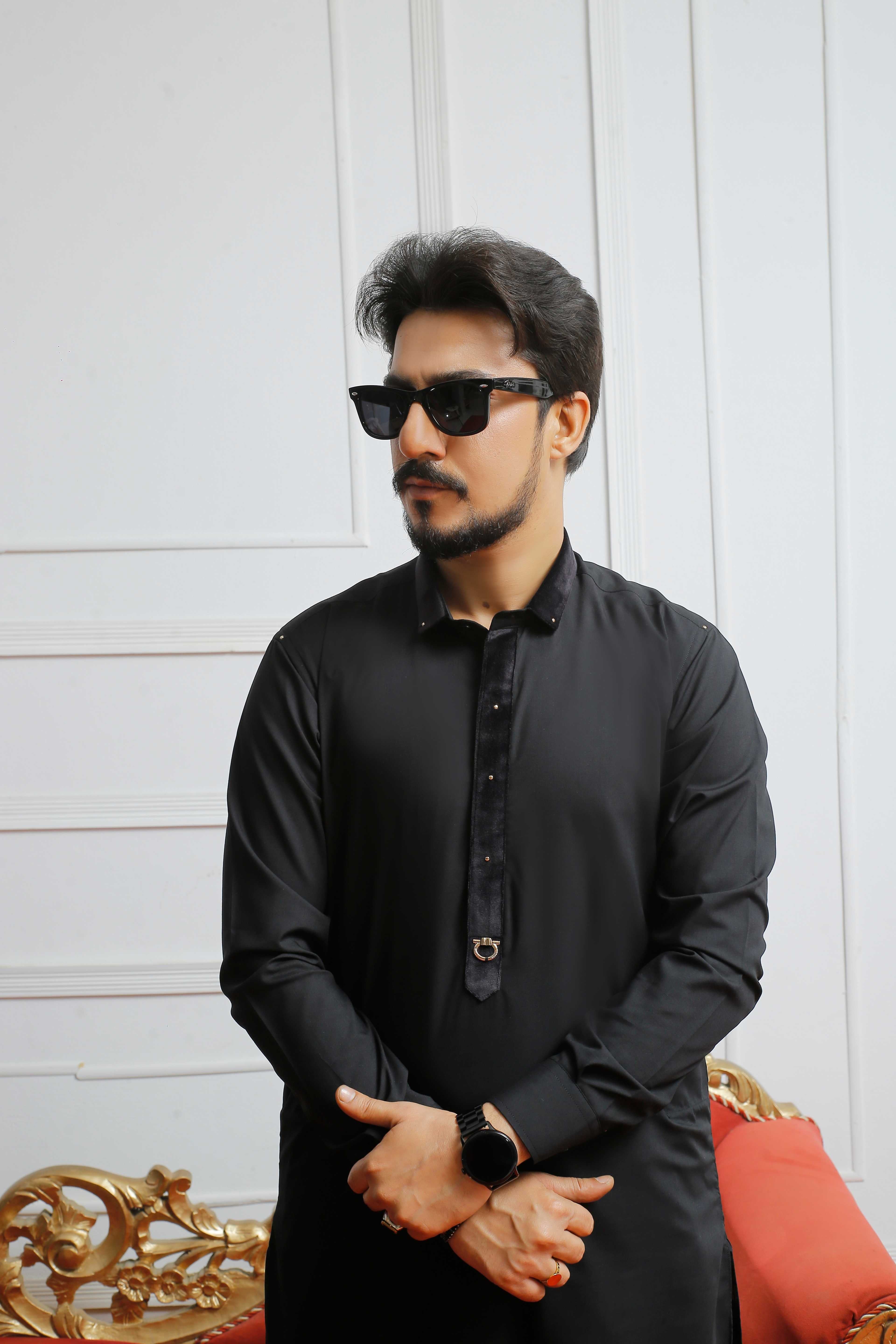 ER 808 Shining Black Executive Shalwar Kameez
