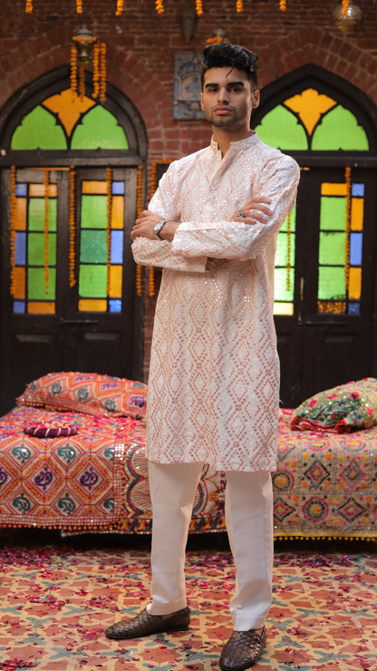 MR 79 Peach Chanderi Kurta For Men