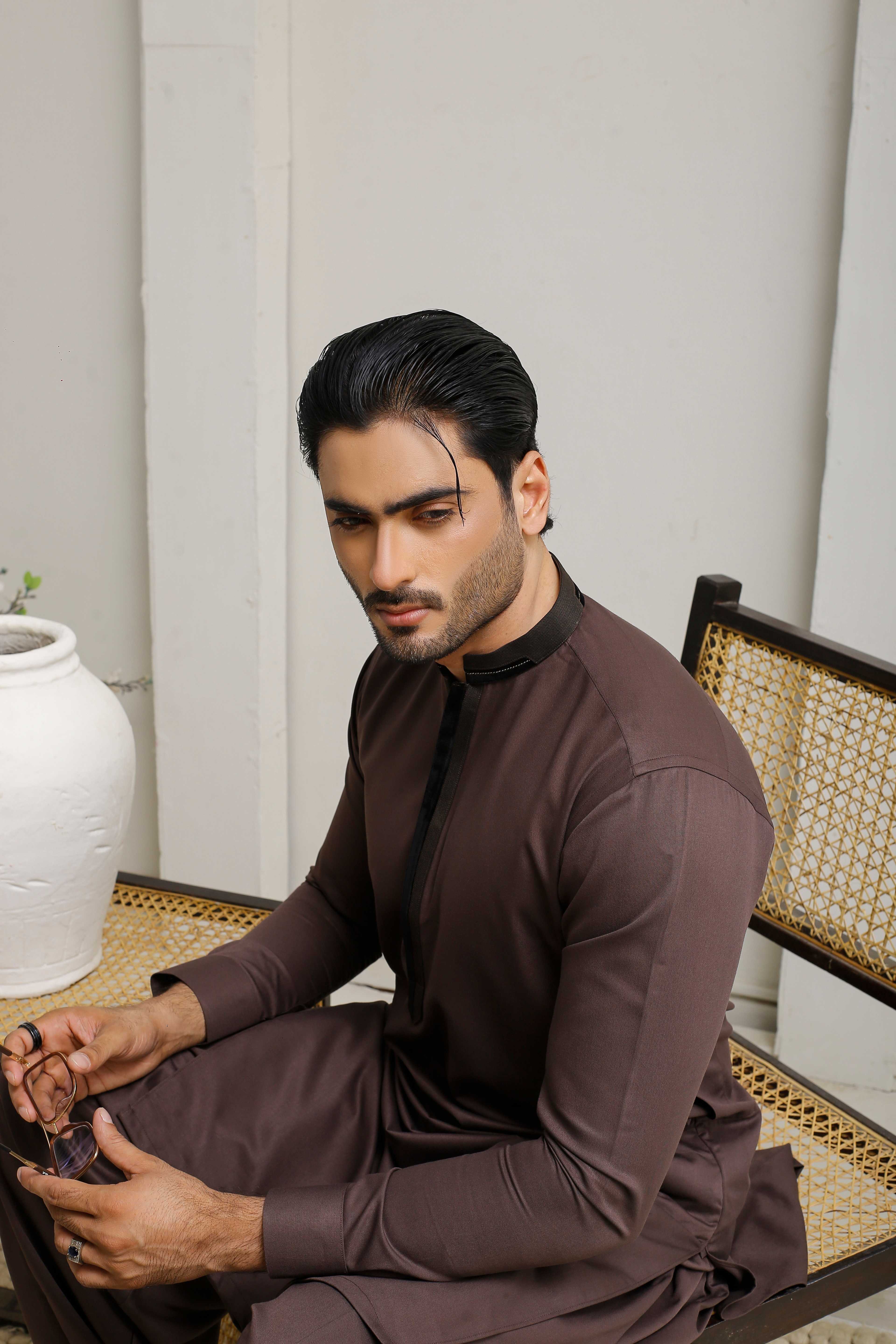 ER 809 Dark Brown Executive Shalwar Kameez