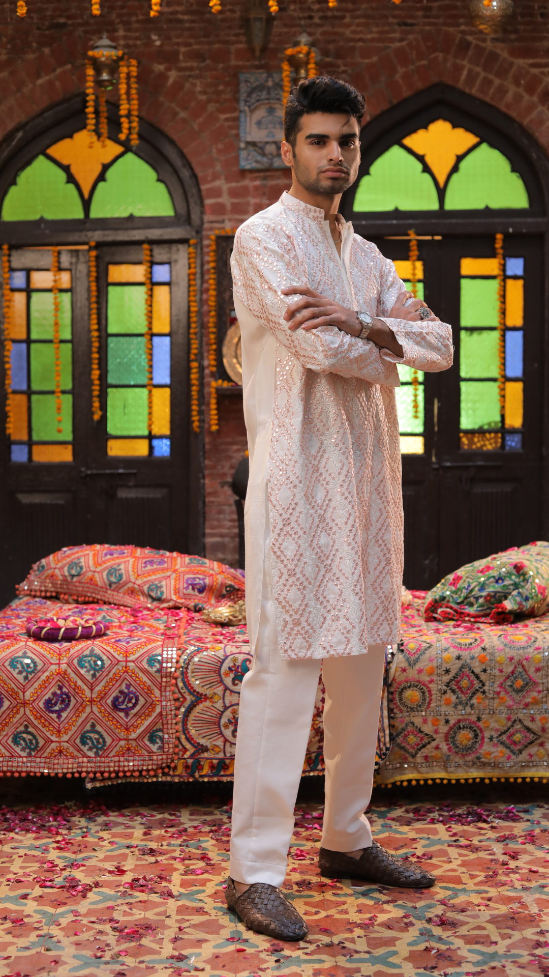 MR 79 Peach Chanderi Kurta For Men