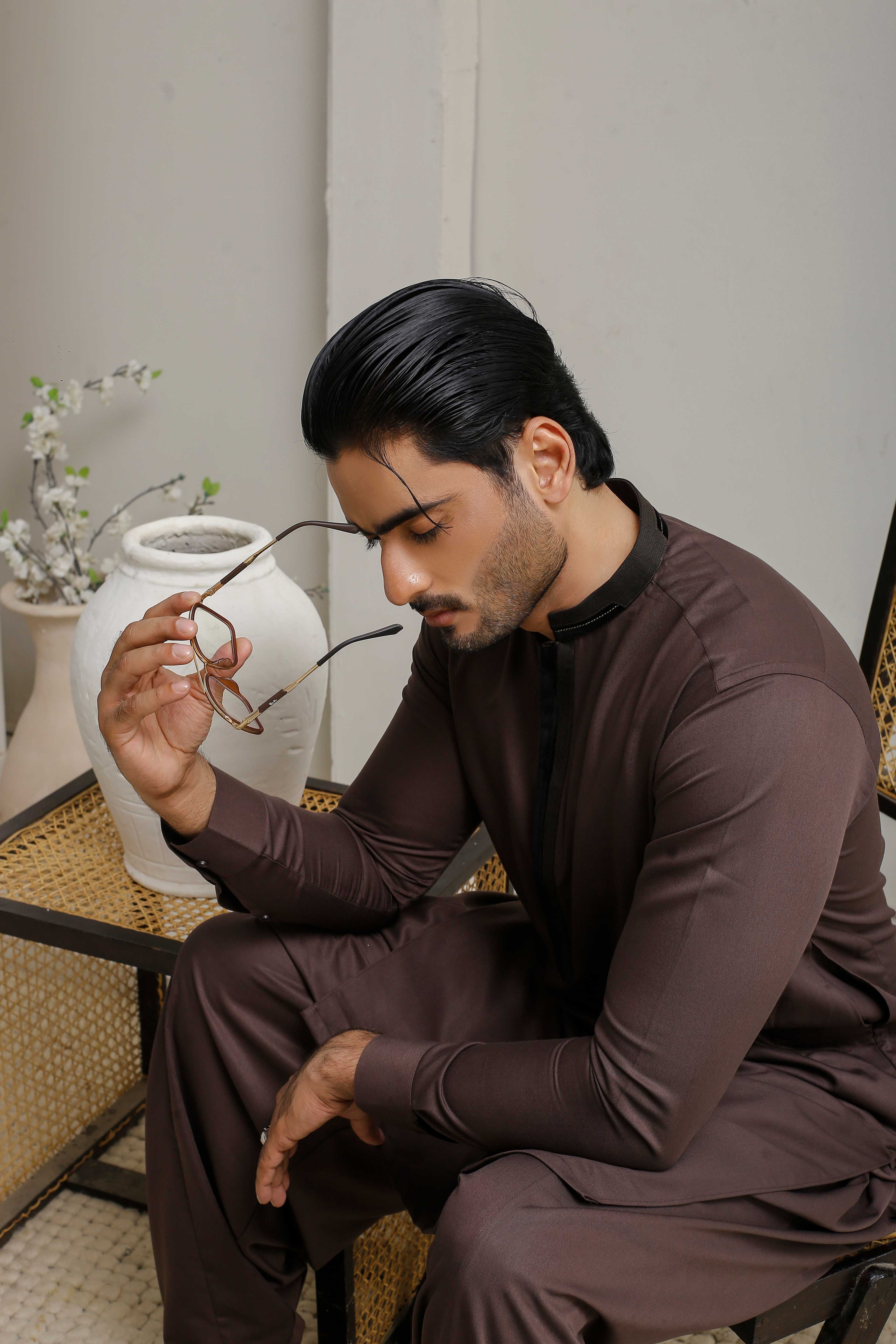ER 809 Dark Brown Executive Shalwar Kameez