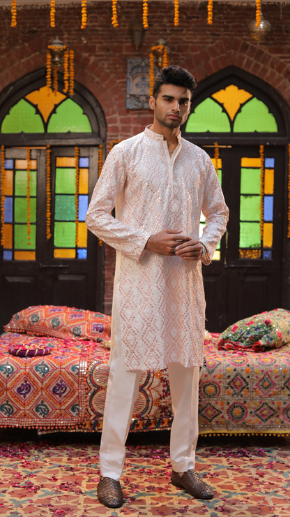 MR 79 Peach Chanderi Kurta For Men