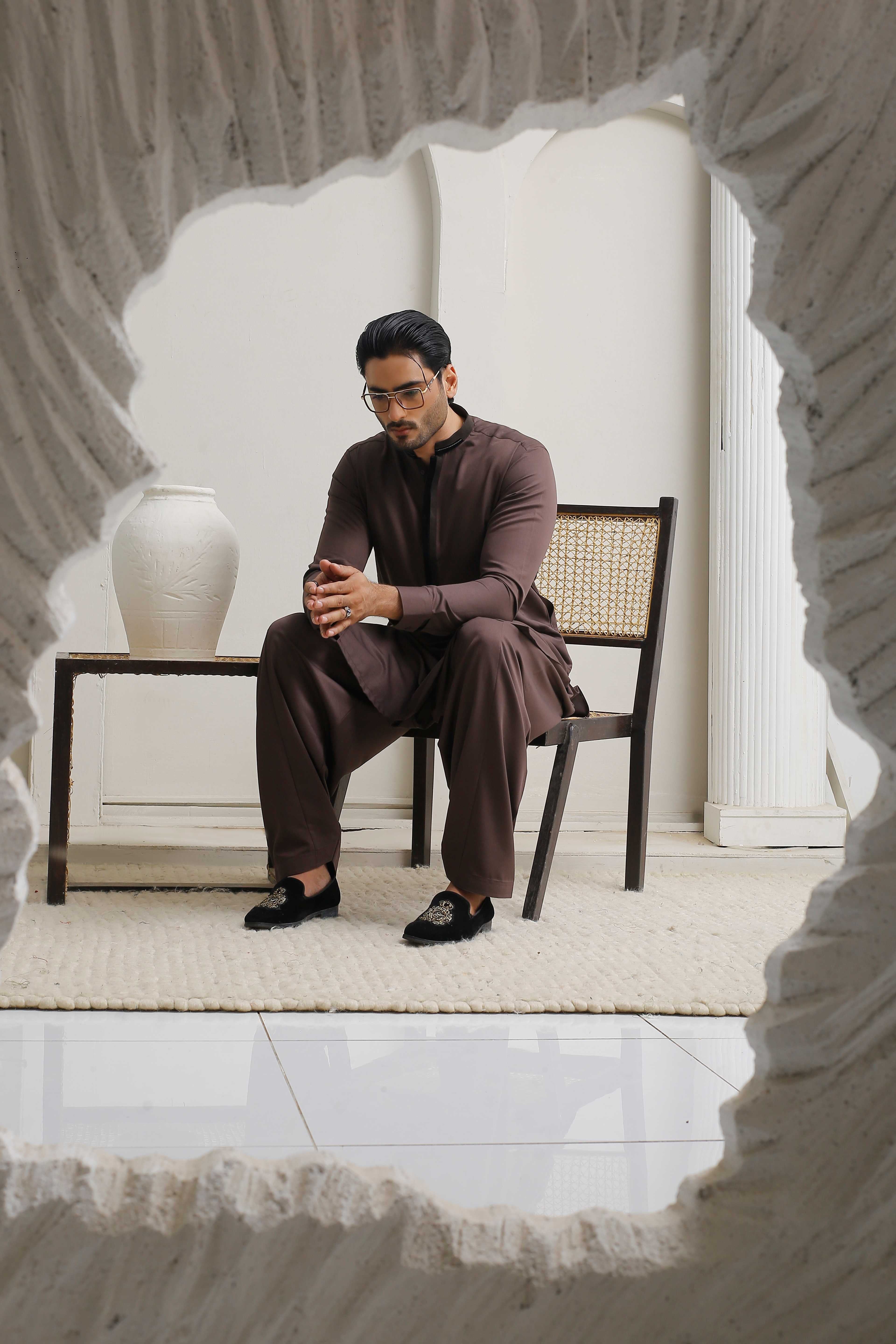 ER 809 Dark Brown Executive Shalwar Kameez