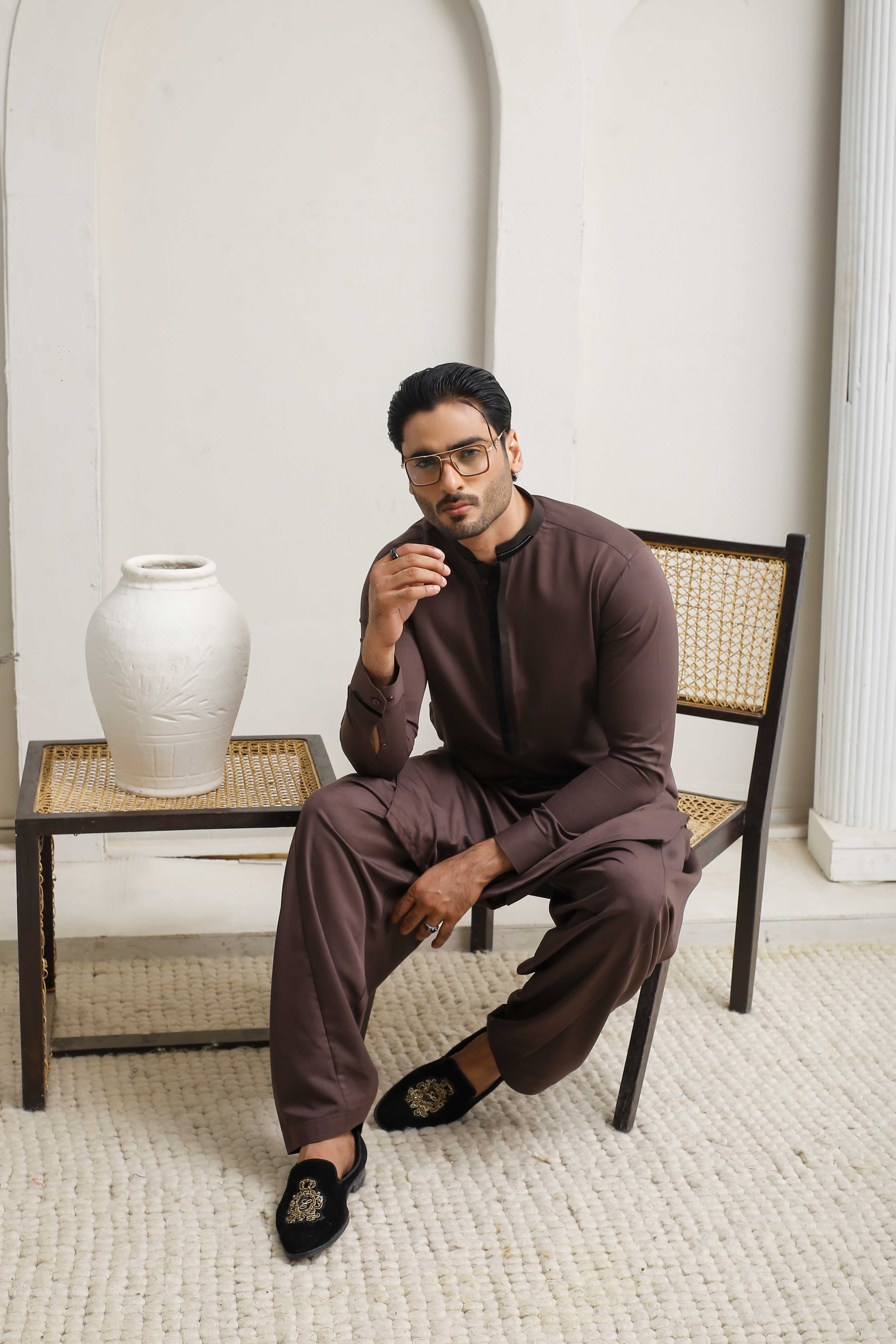 ER 809 Dark Brown Executive Shalwar Kameez