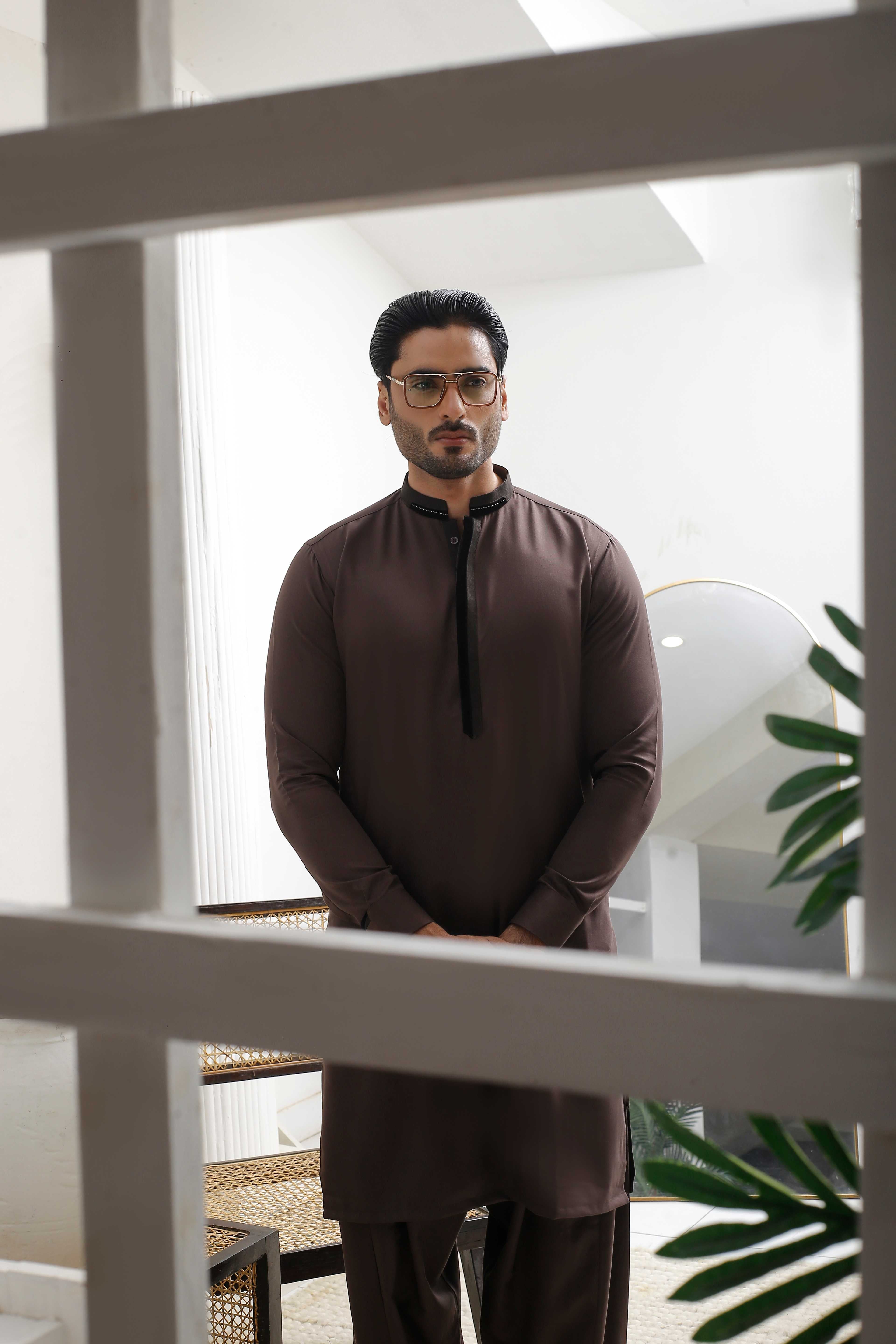 ER 809 Dark Brown Executive Shalwar Kameez