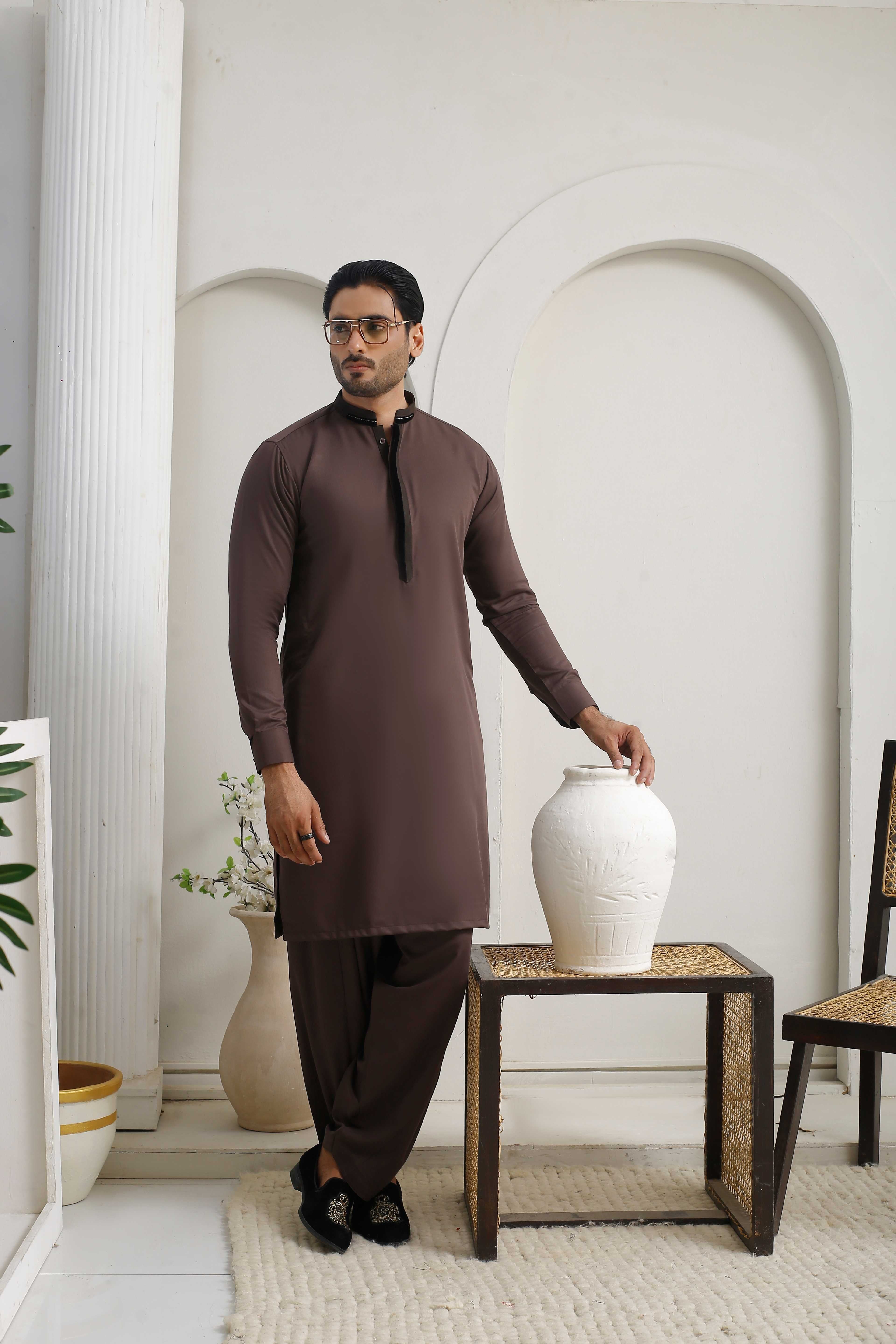 ER 809 Dark Brown Executive Shalwar Kameez