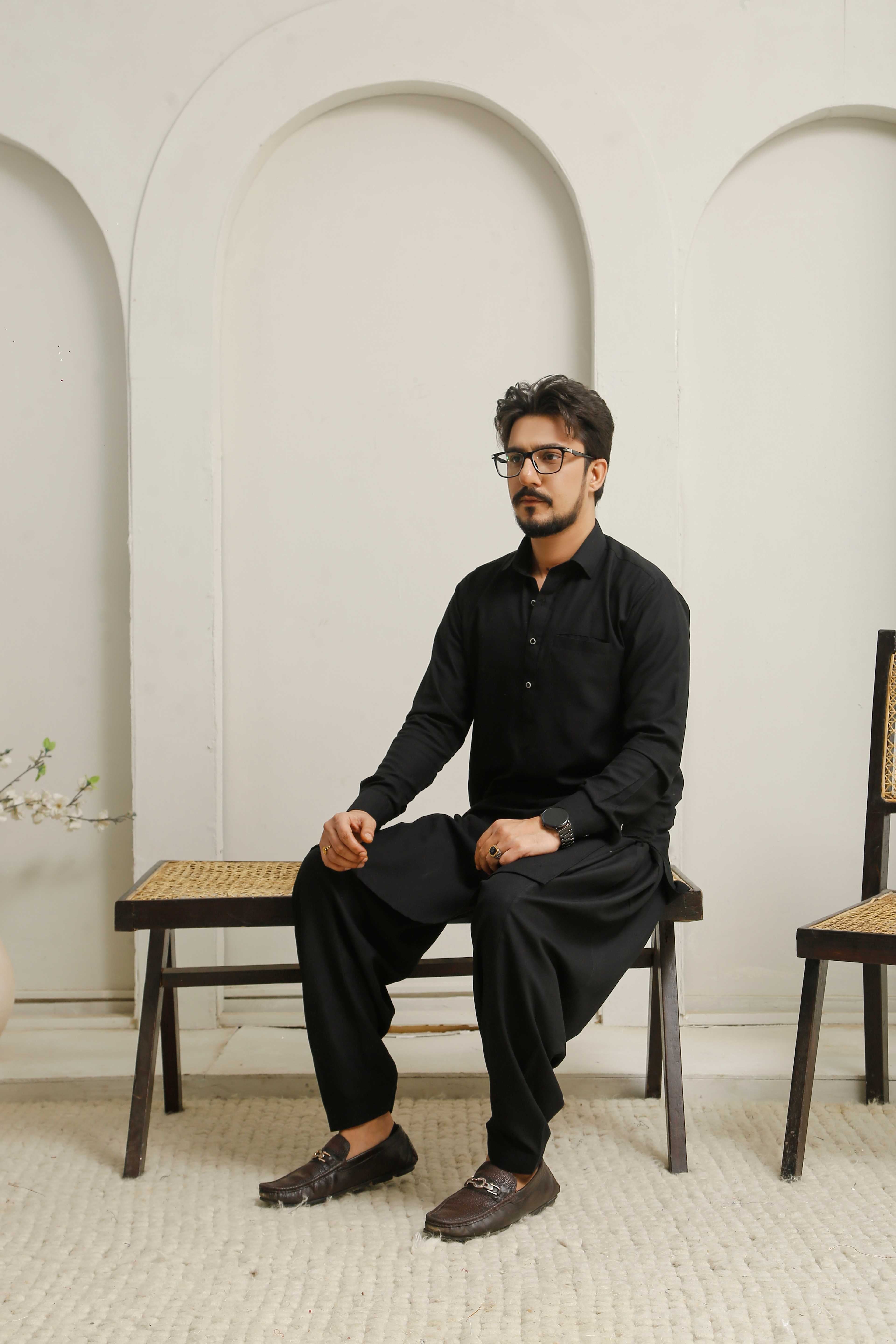 Jet  Black Executive Shalwar Kameez