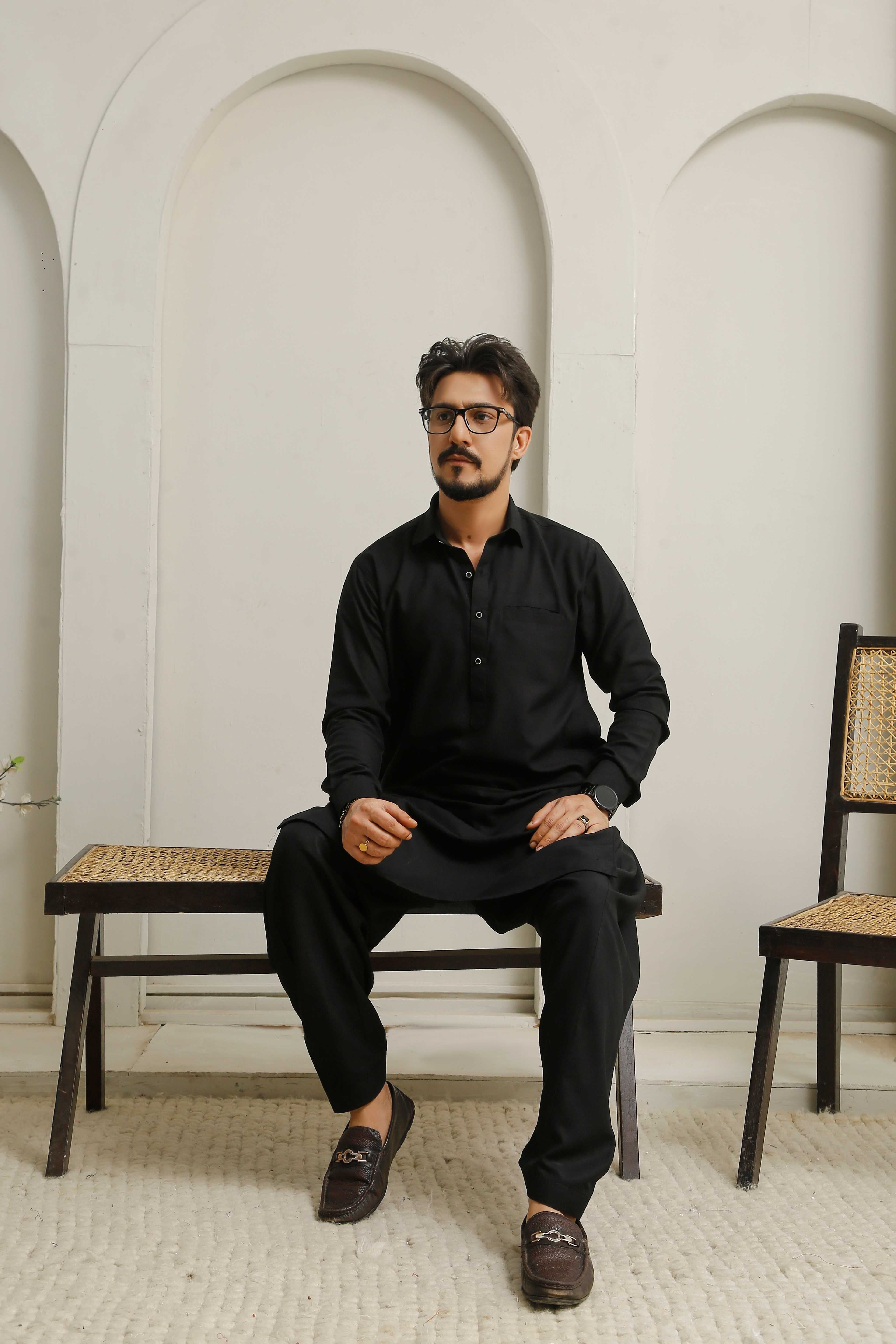 Jet  Black Executive Shalwar Kameez