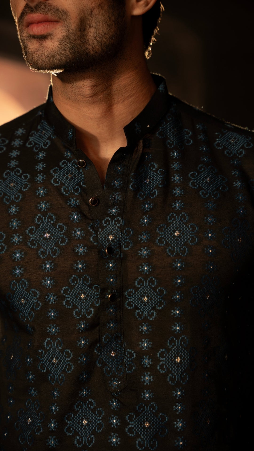 ER 666 Black & Navy Desging Kurta For Men