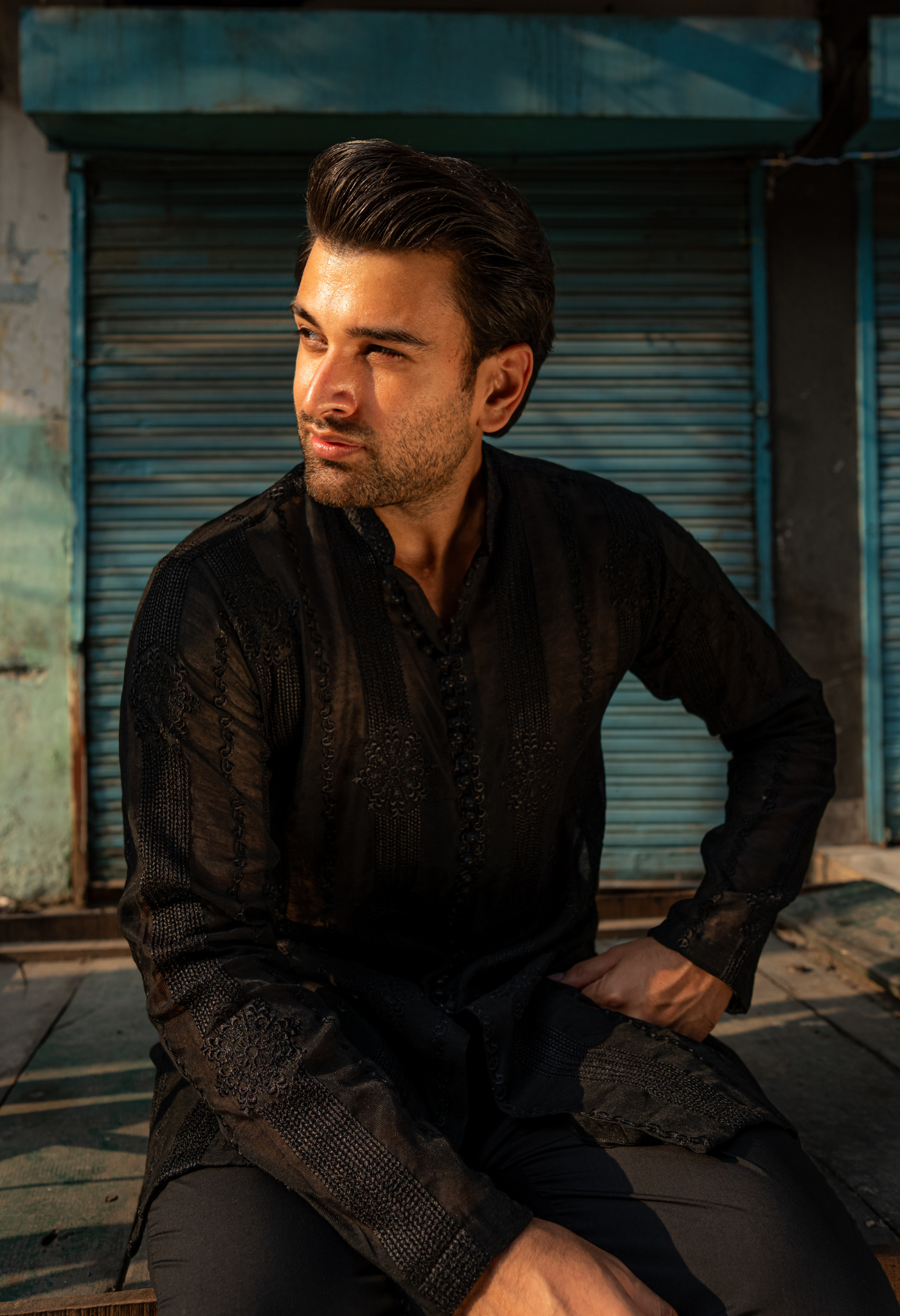 CK 756 Black Embroidered Short Kurta With Pajama