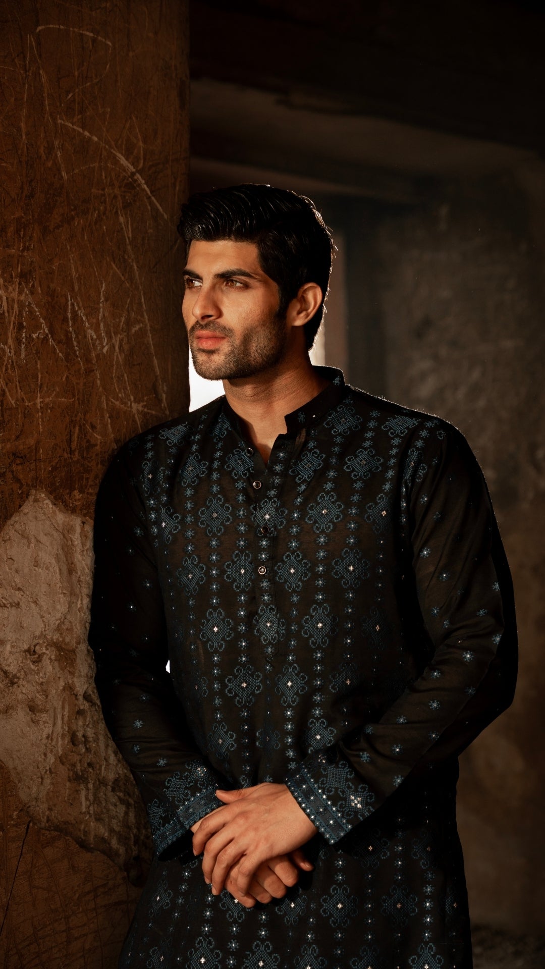 ER 666 Black & Navy Desging Kurta For Men