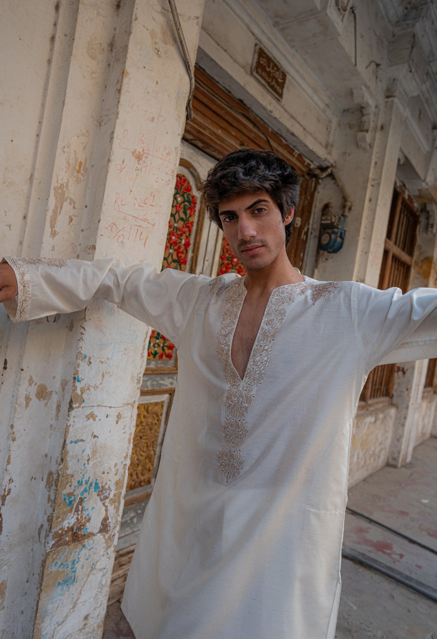 CK 755 White Short Embroidered Kurta With Bell Bottom