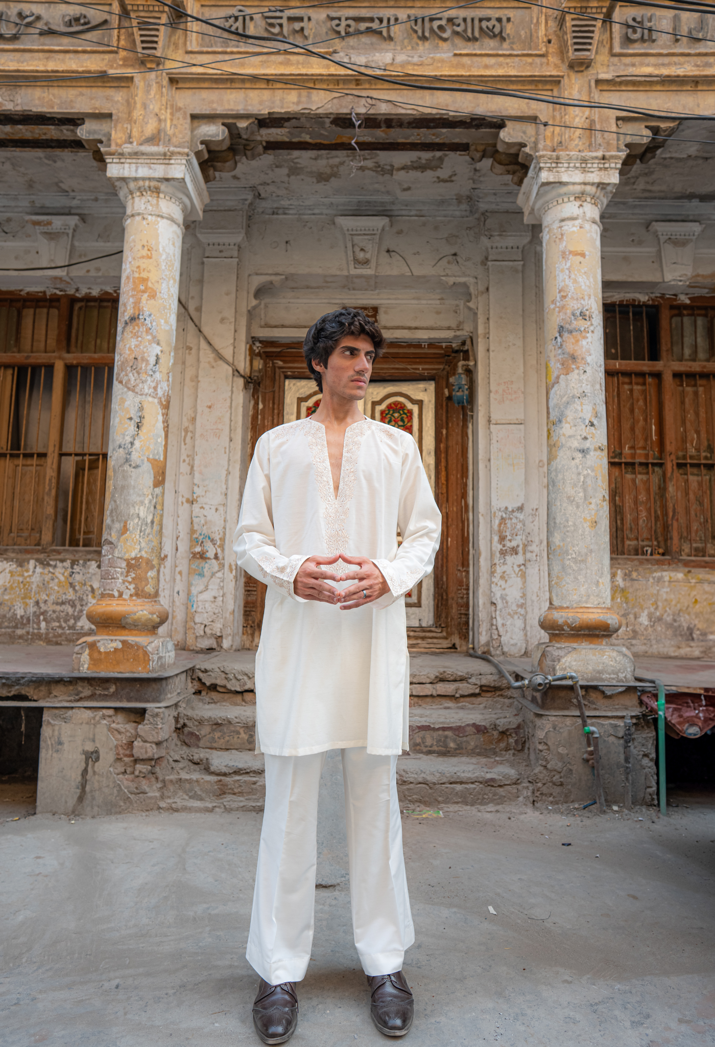 CK 755 White Short Embroidered Kurta With Bell Bottom