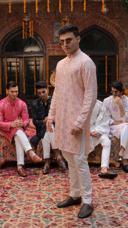 MR 74 Men’s Designer Chanderi Peach Kurta