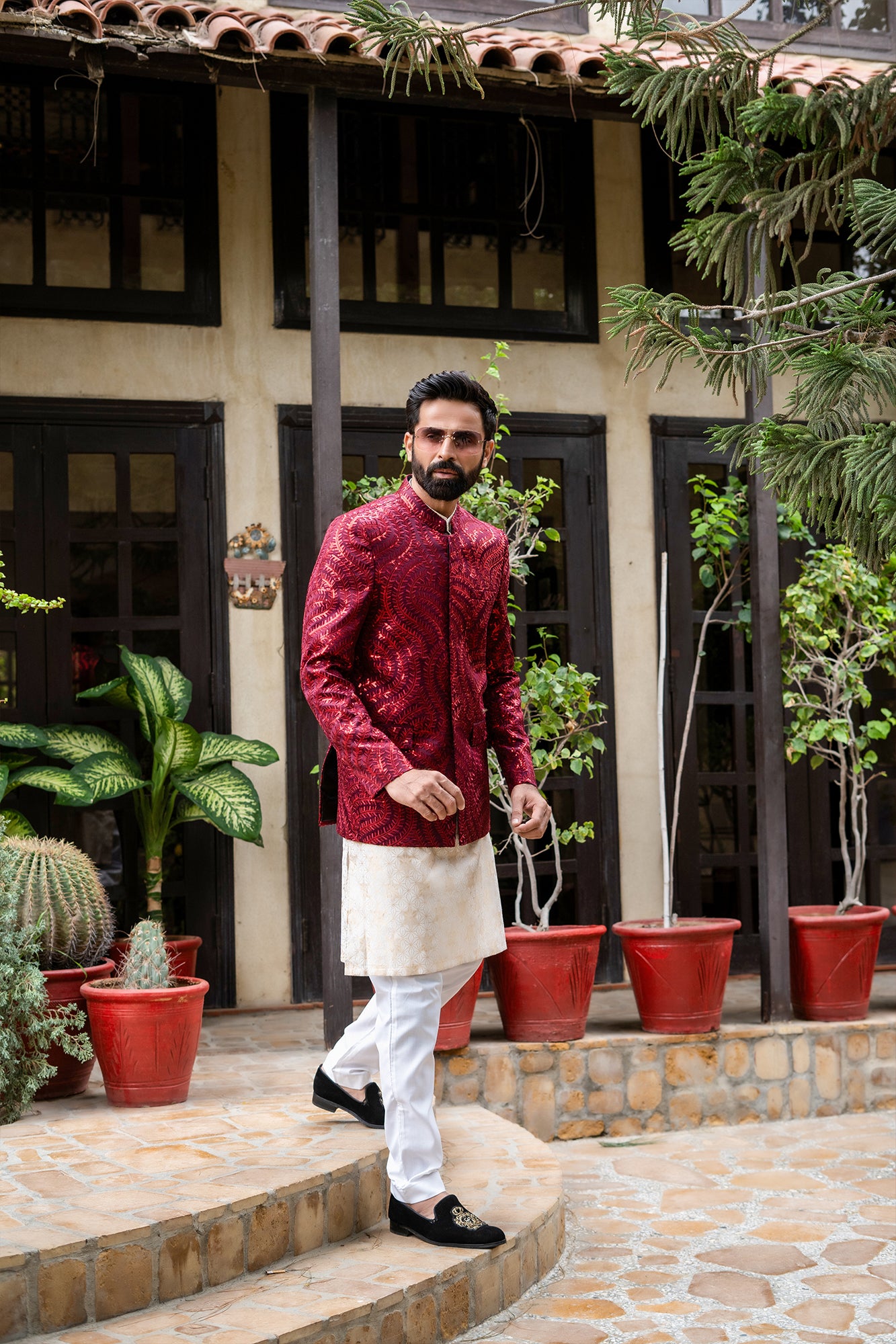 ER 2092 Maroon Groom Prince COat wedding mashalcouture.com