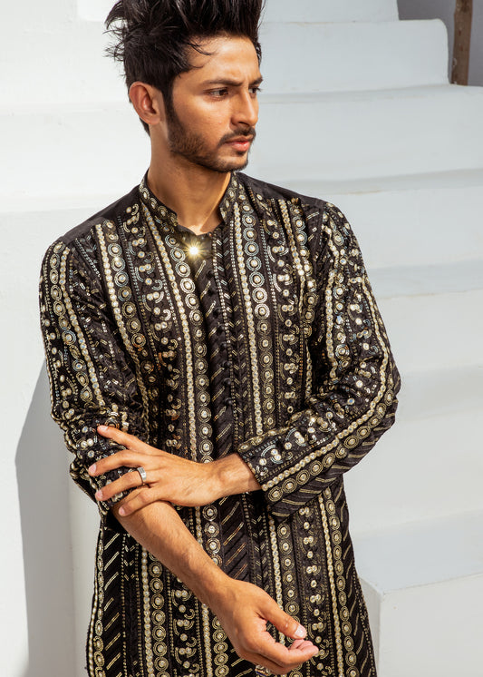 MR 60 Black Chanderi Kurta Pajama