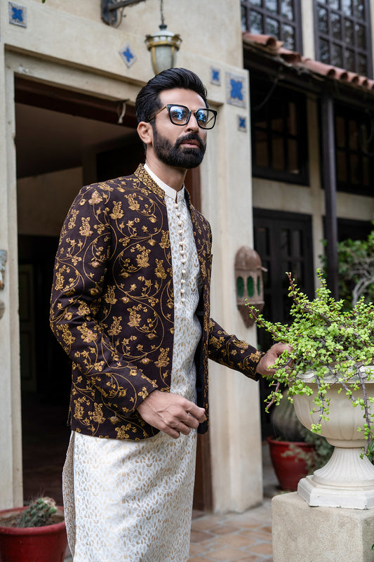 ER 2080 Brown Copper EMbroided Prince Coat Wedding FOr men mashalcouture.com