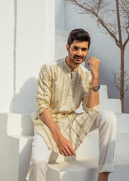 MR 57 White Chanderi Kurta Pajama