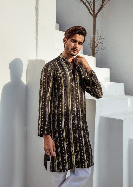 MR 56 Black Chanderi Kurta Pajama