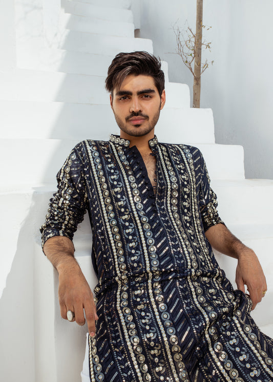 MR 59 Navy Chanderi Kurta Pajama