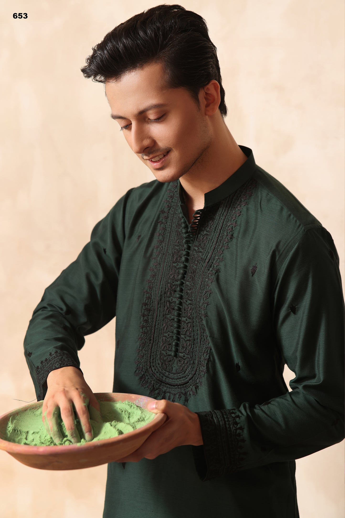 ER KH 653 Green Hand Crafted Cotton Silk kurta Pajama For Men