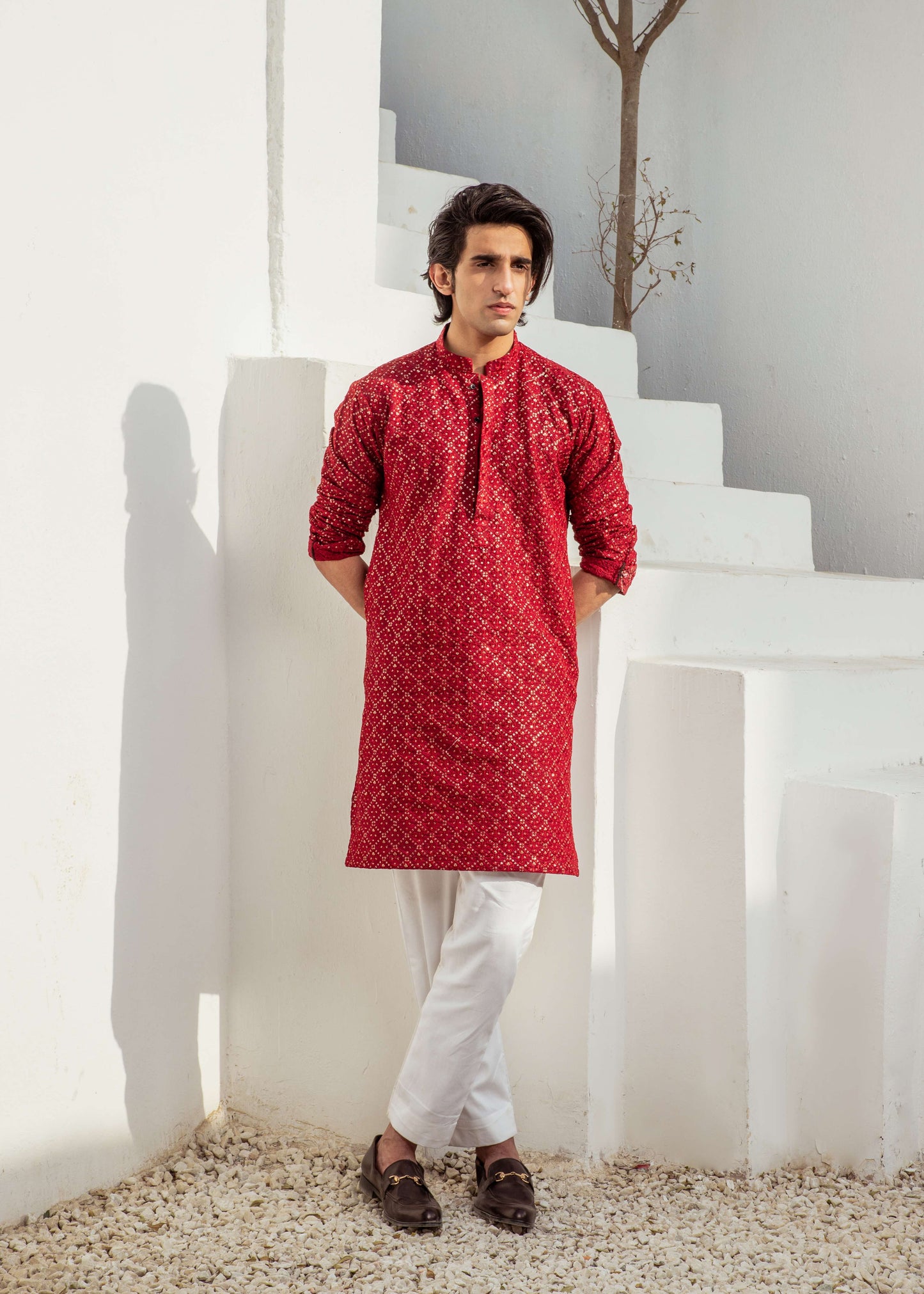 CK 729 Red Chanderi Kurta Pajama