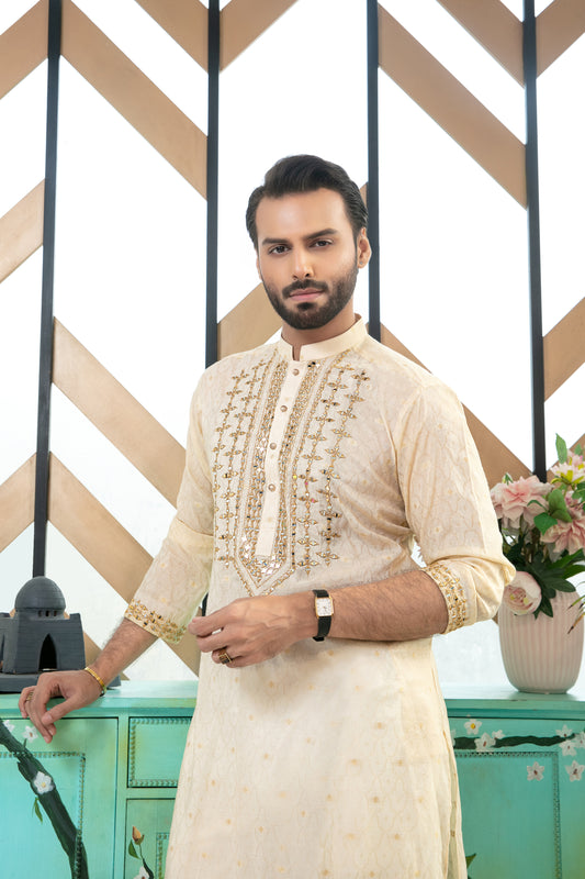 ER MR 37 Gold Mirror Embroidery Kurta Pajama