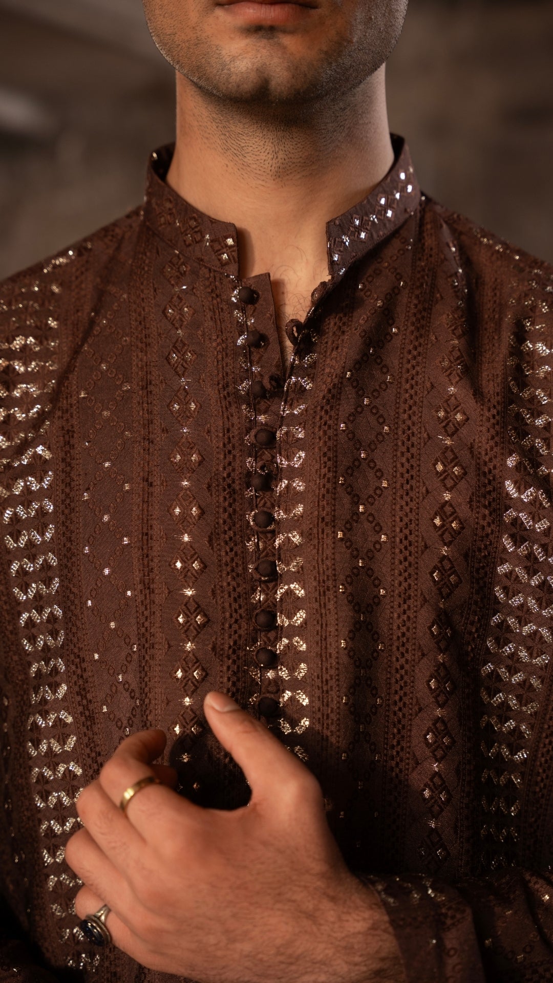 ER 664 Brown Kurta With Loop Buttons For Men