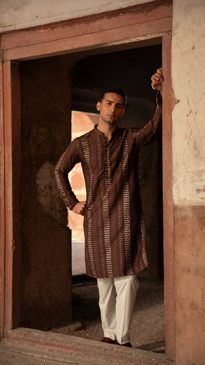 ER 664 Brown Kurta With Loop Buttons For Men