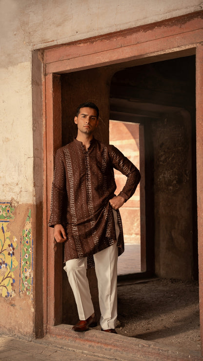 ER 664 Brown Kurta With Loop Buttons For Men