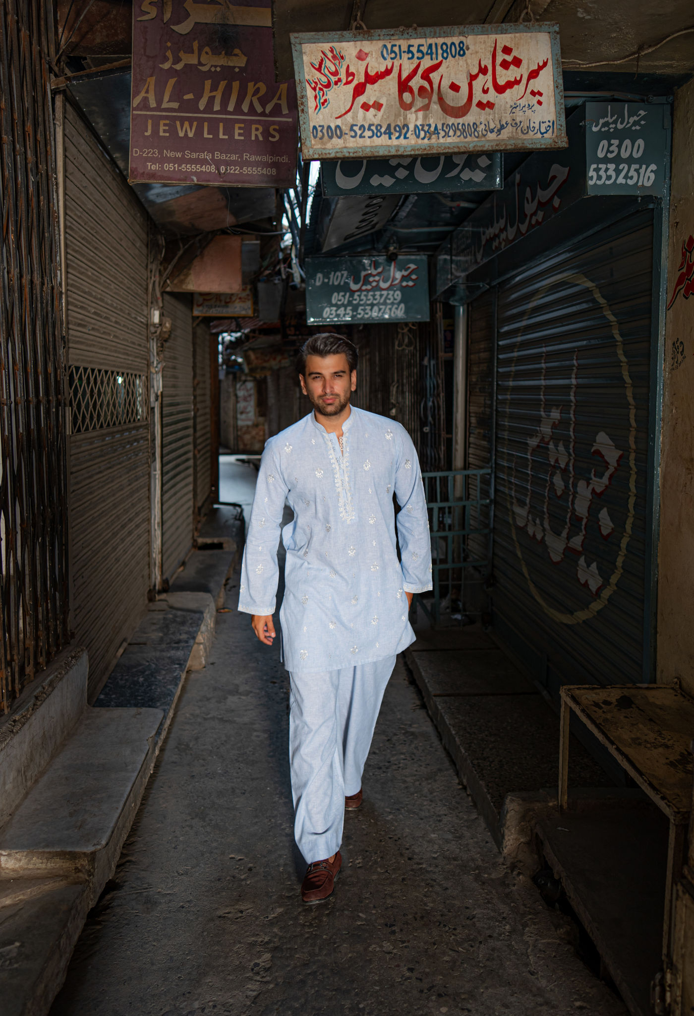 CK 751 Sky Blue Short Embroidered Kurta With Farshi Shalwar