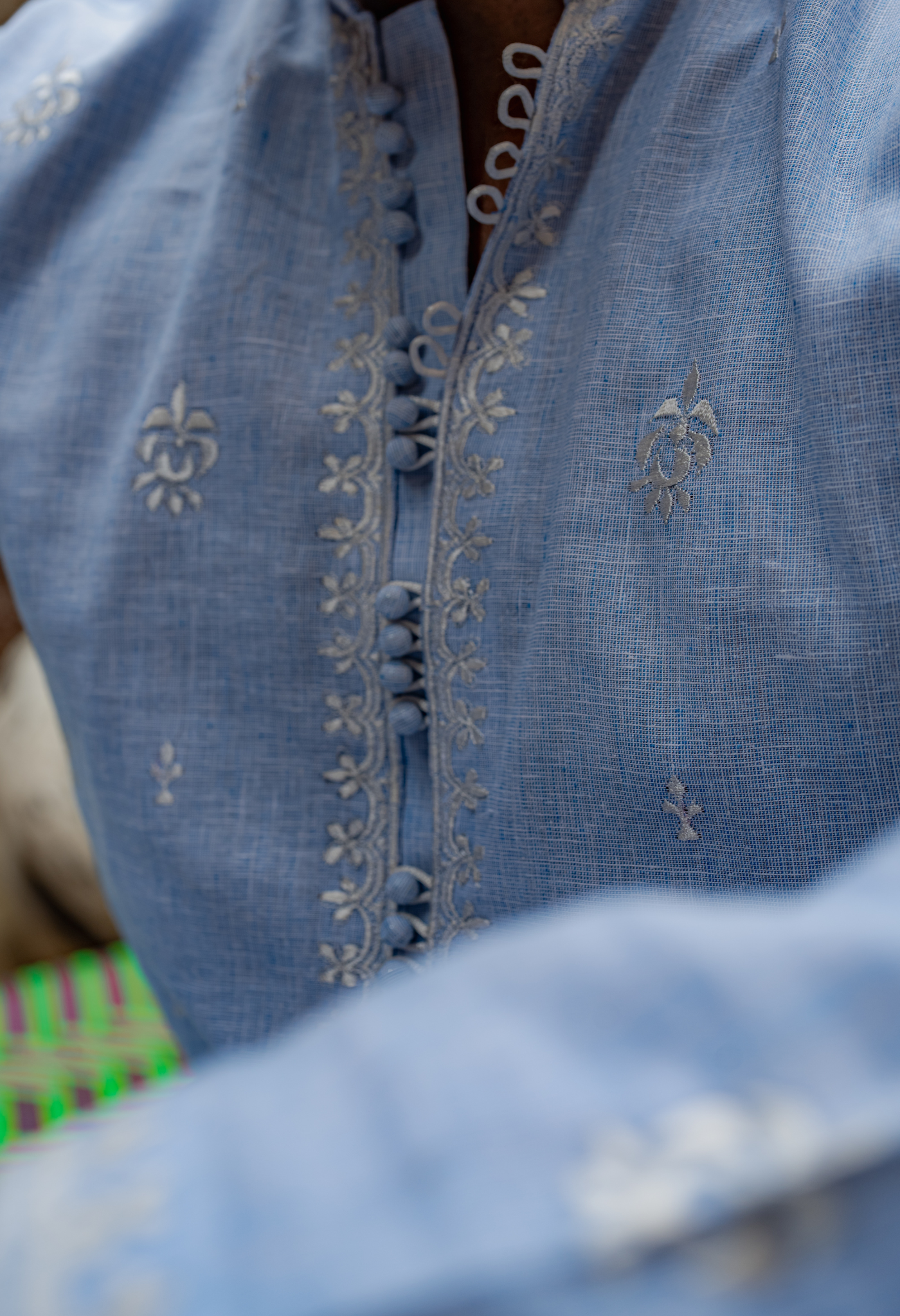 CK 751 Sky Blue Short Embroidered Kurta With Farshi Shalwar