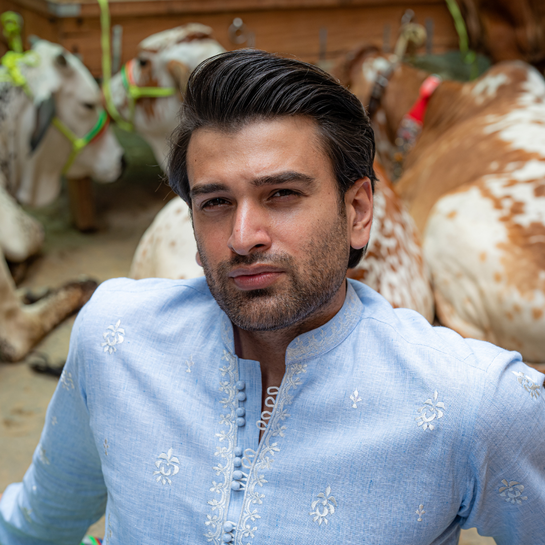 CK 751 Sky Blue Short Embroidered Kurta With Farshi Shalwar