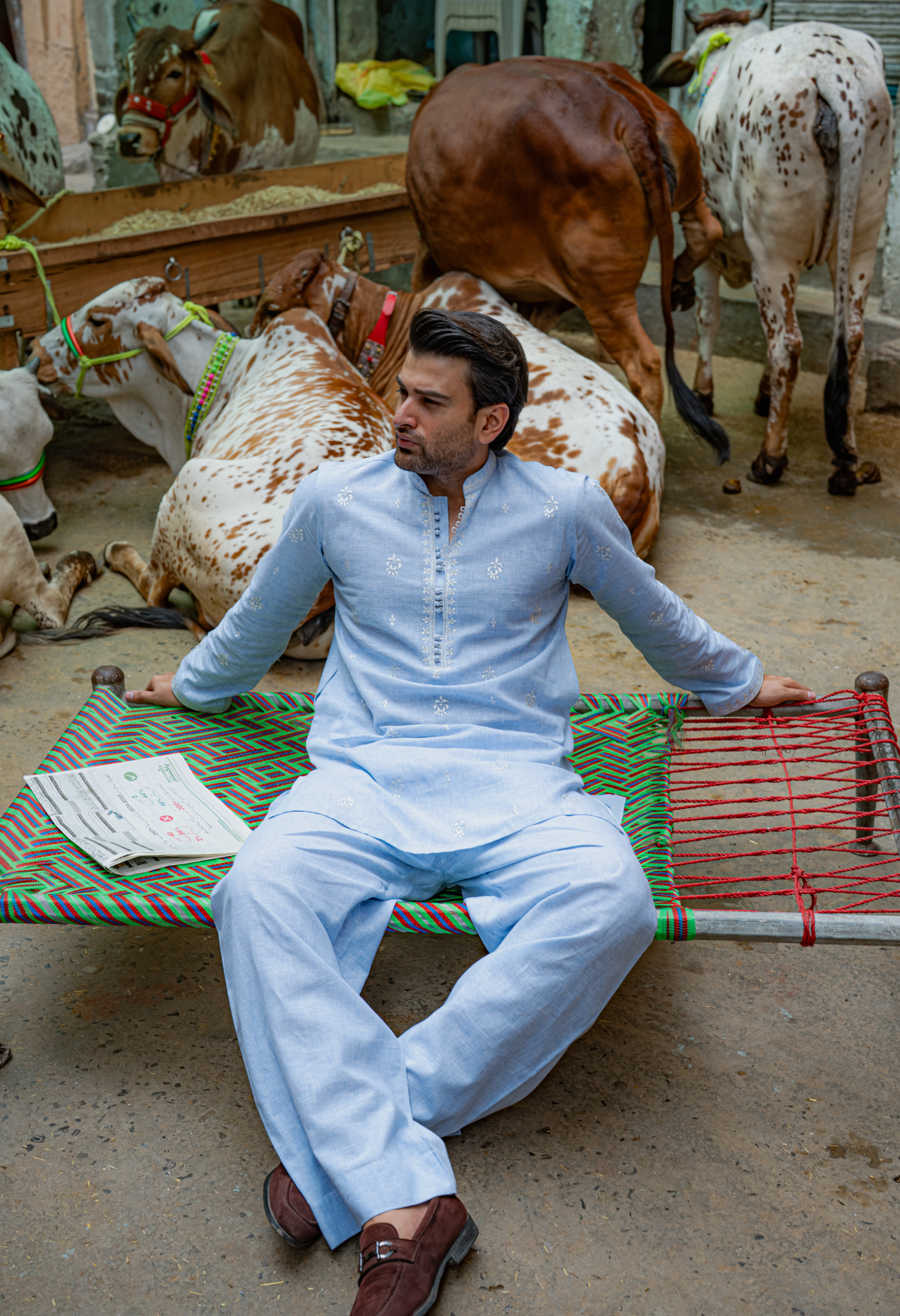 CK 751 Sky Blue Short Embroidered Kurta With Farshi Shalwar