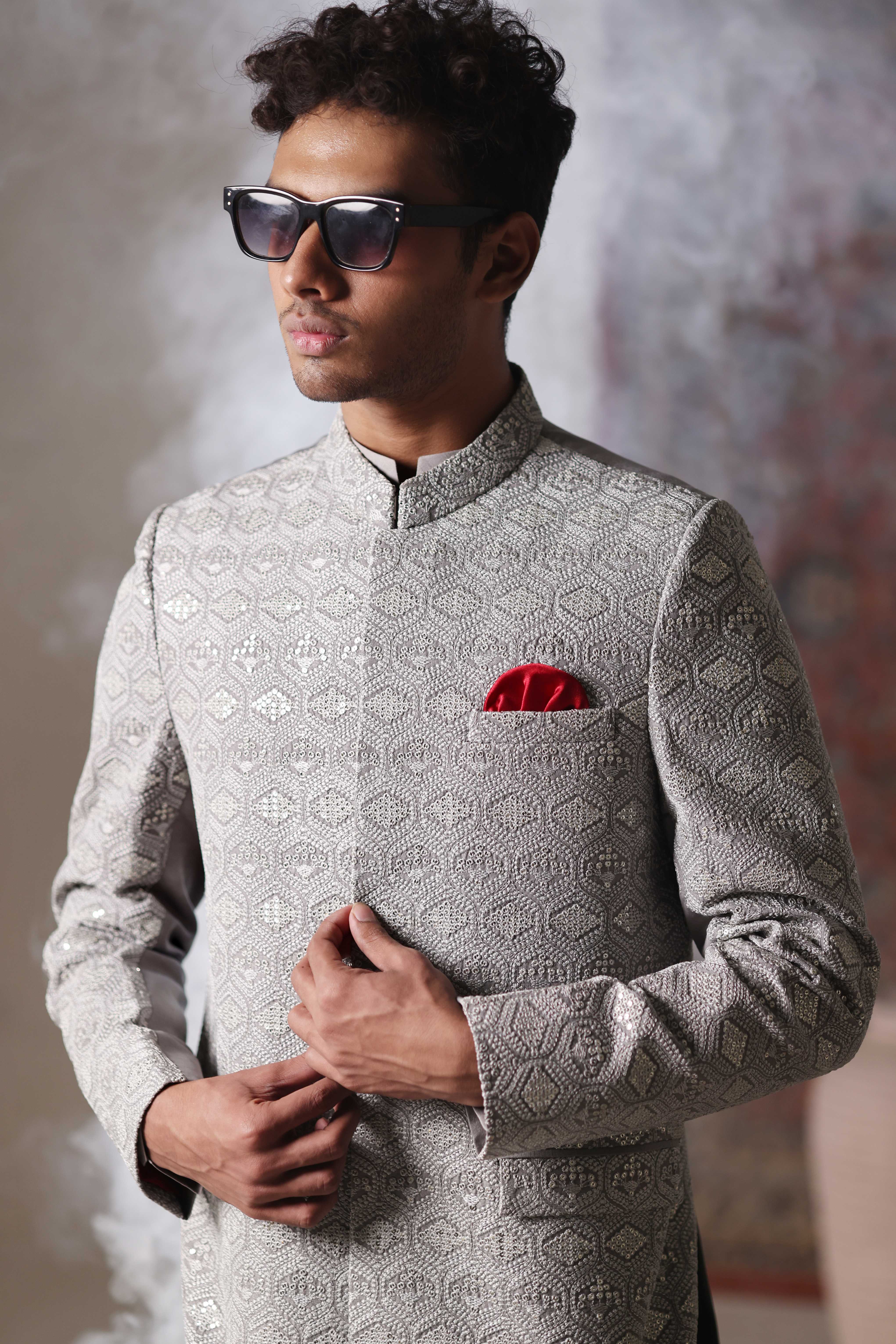 ER 3023 Grey Sequance Prince Coat