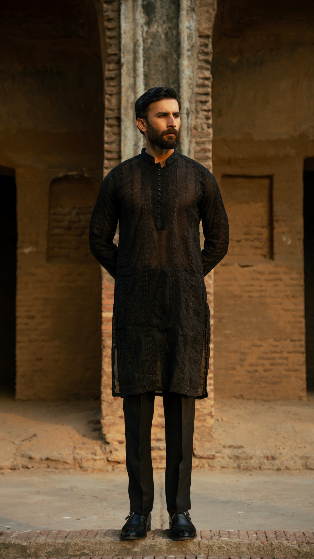 CK 739 Black Chikankari Kurta For Men