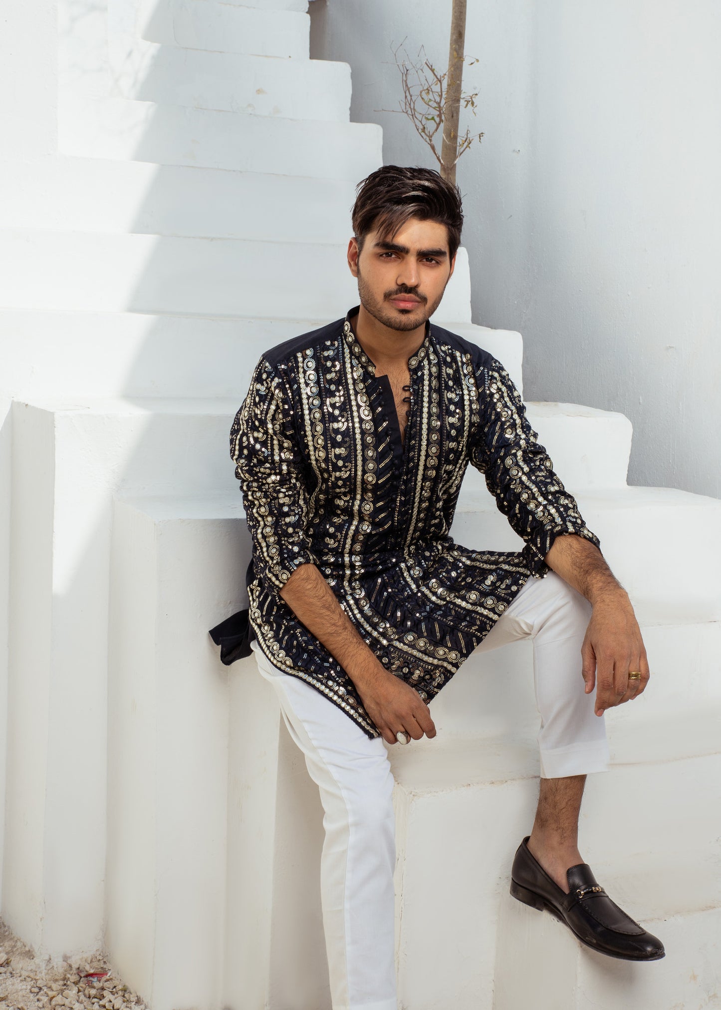 MR 59 Navy Chanderi Kurta Pajama