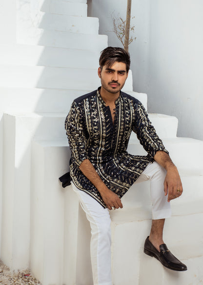 MR 59 Navy Chanderi Kurta Pajama