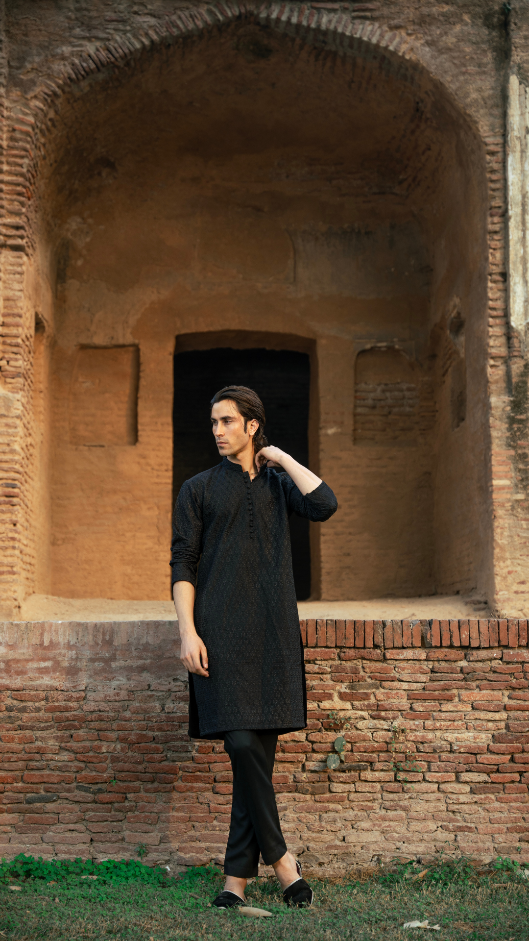 CK 747 Black Needlework Kurta For Men