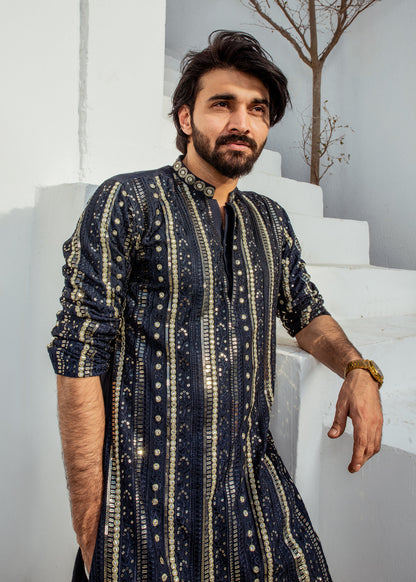 MR 55 Navy Chanderi Kurta Pajama