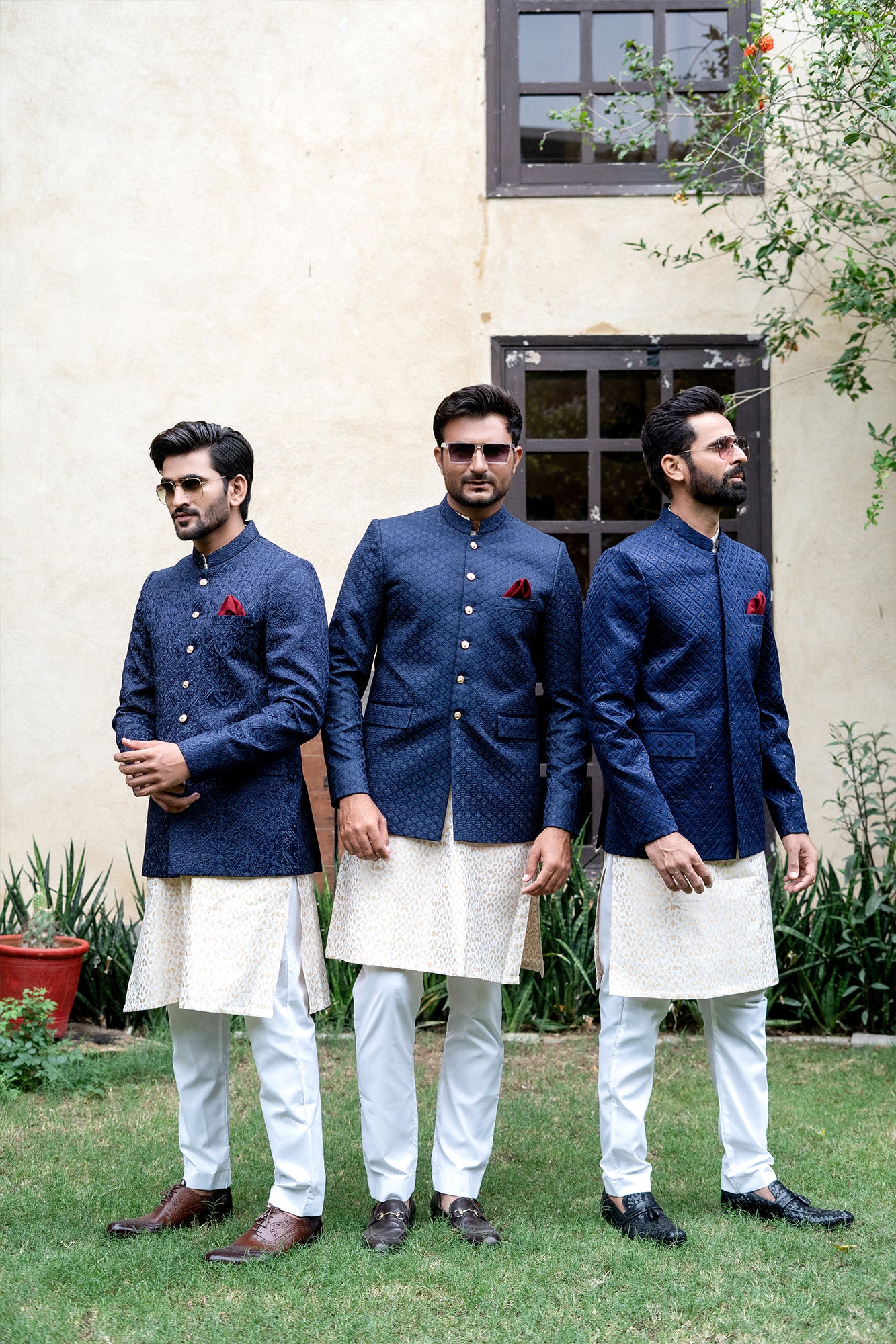 ER 2081 Navy Blue Nehru Jacket Front Open Wedding Prince Coat mashalcouture.com