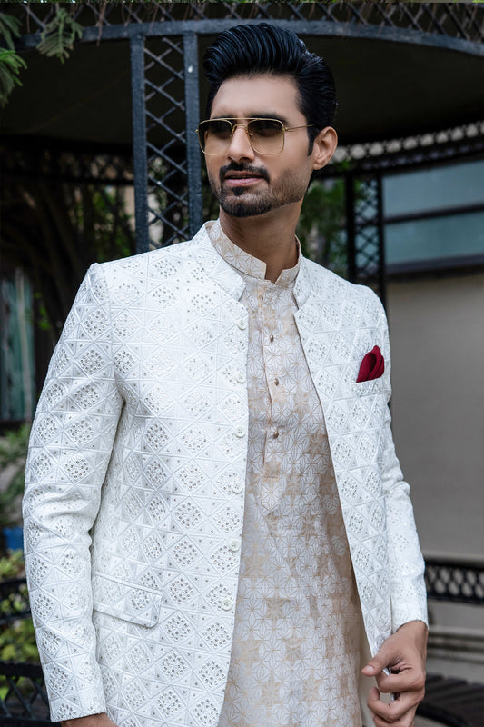 ER 2078 white sequence embroidery prince coat For Men