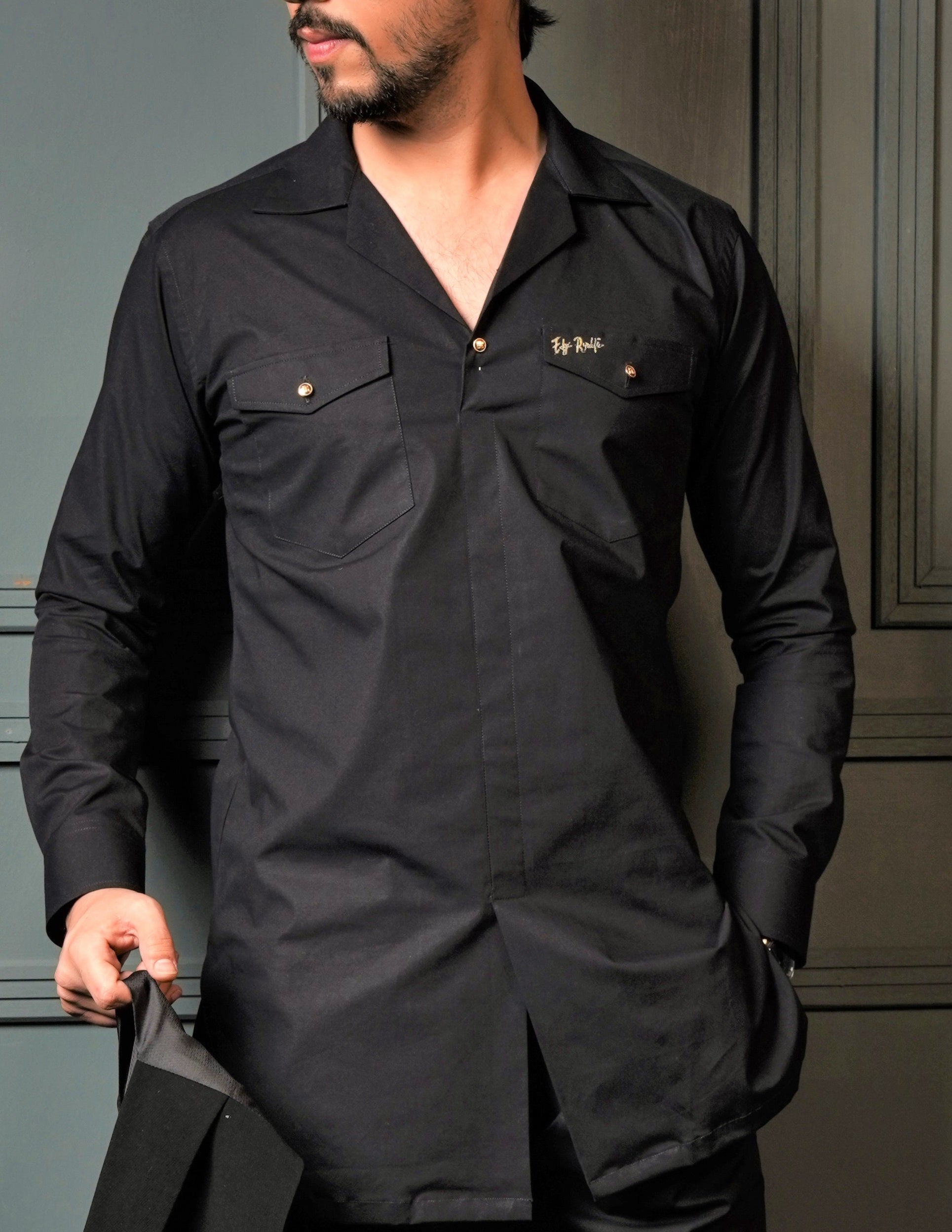Black 2-Piece Coord Set – Short Kurta &amp; Adjustable Pants