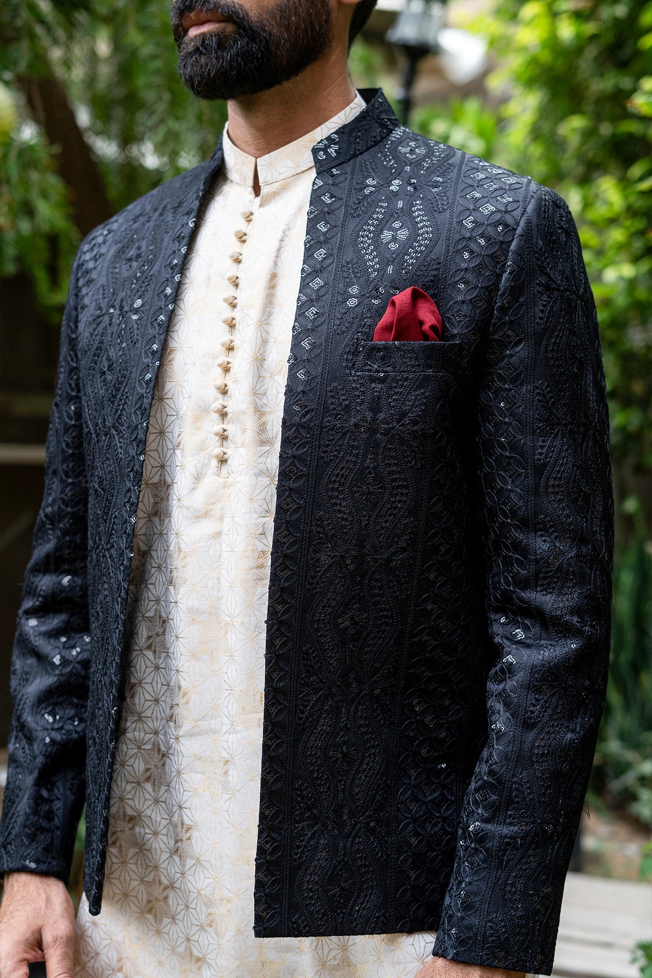 ER 2089 Black Embroided Wedding Nehru Jacket Prince Coat wedding